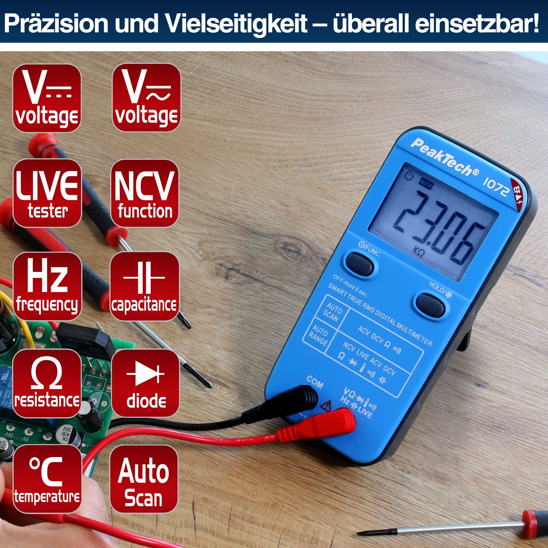 PeakTech Multimeter PEAKTECH Smart-Multimeter, P 1072, 600 V AC/DC, NCV, True RMS
