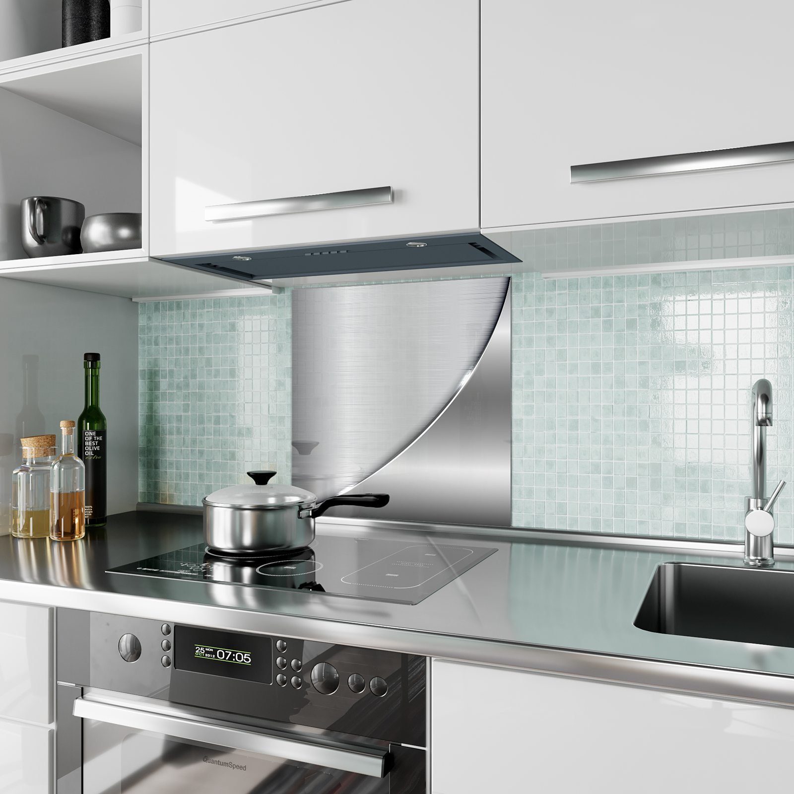 Primedeco Küchenrückwand mit Küchenrückwand Spritzschutz Glas Motiv Form Metallische