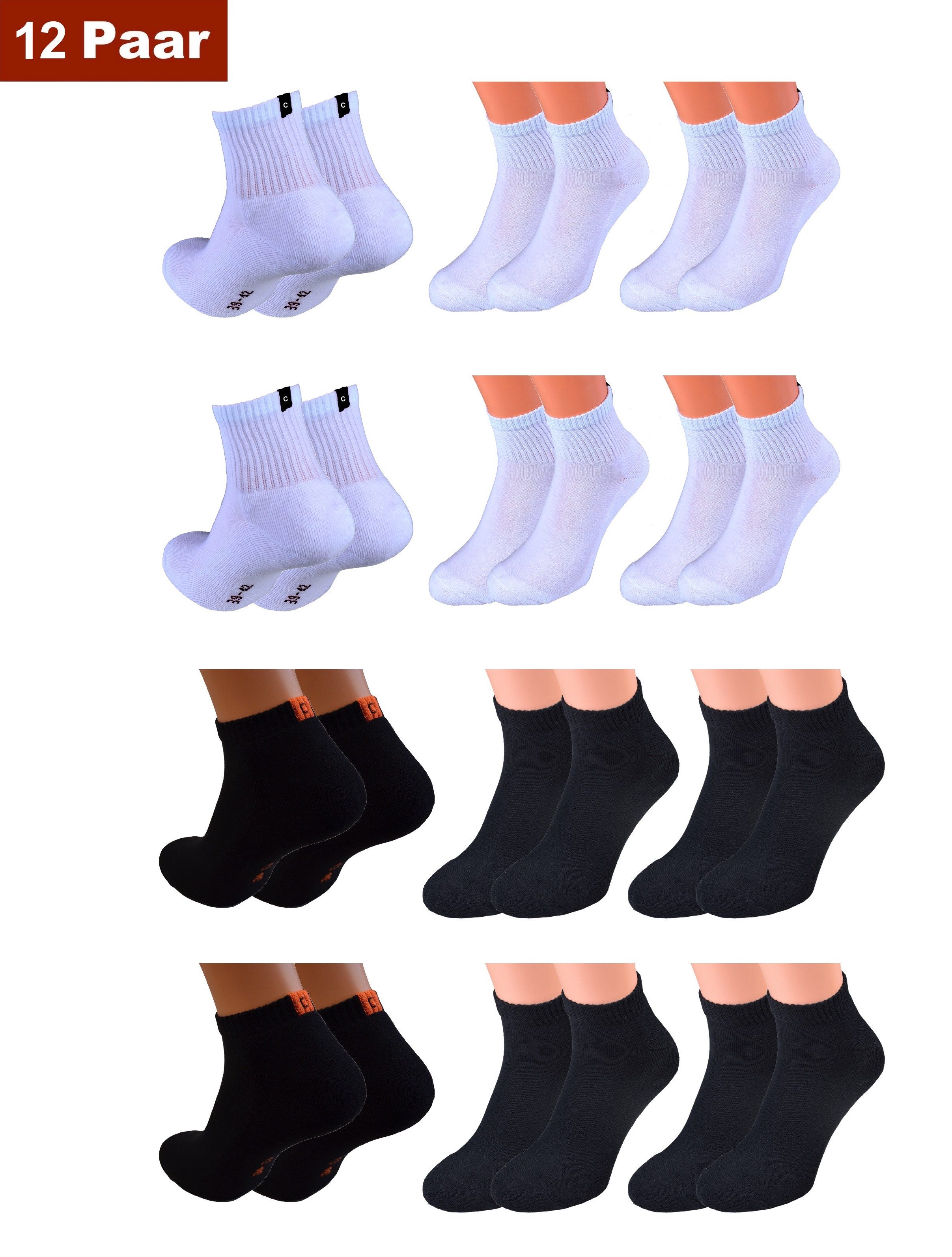 Cocain underwear Kurzsocken Damen Herren Sport Kurz Socken schwarz weiß dicke Frottee Sohle Baumwo (12-Paar) atmungsaktiv und feuchtigkeitsregulierend