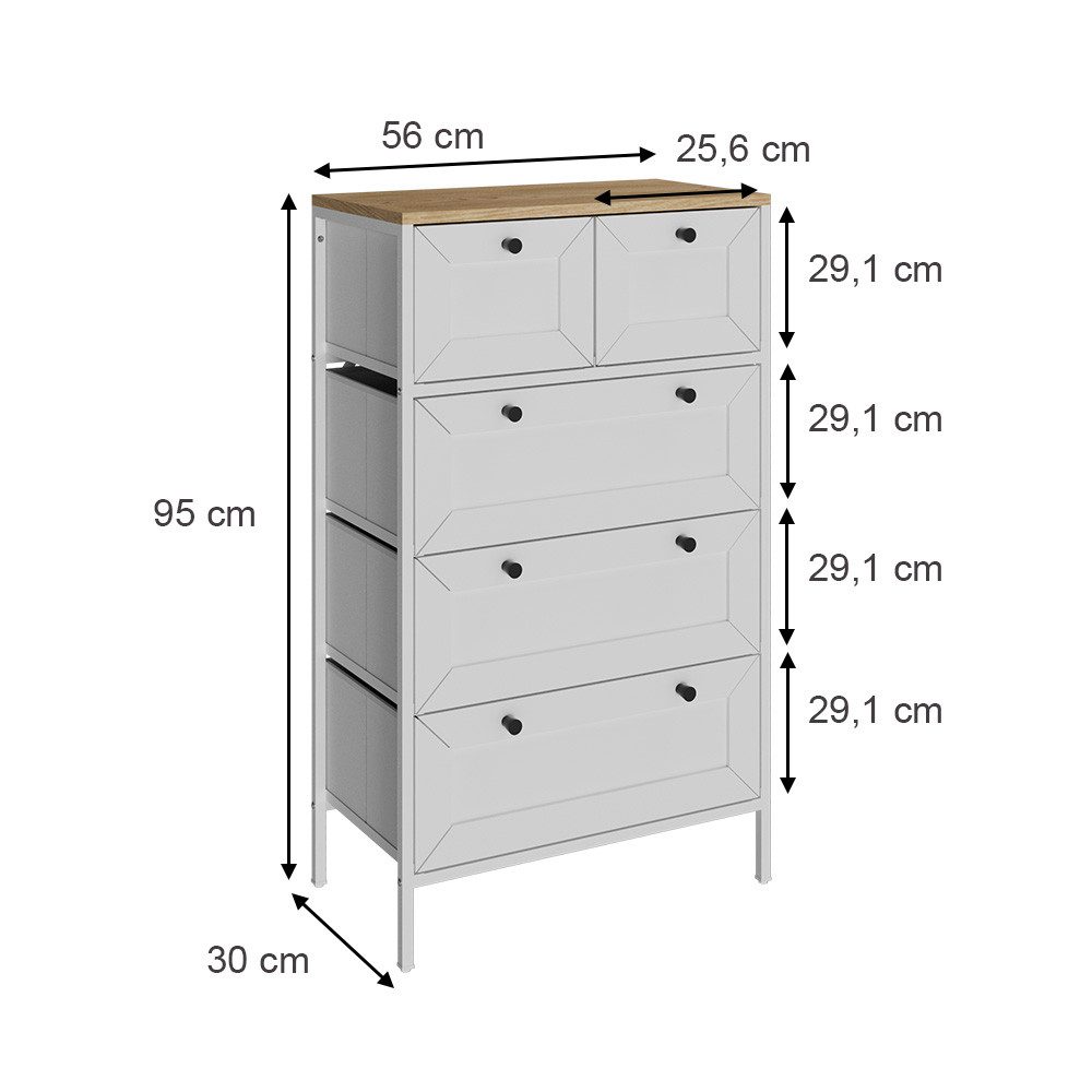 Vicco Kommode Belaro, Weiß, 56 x 95 cm mit 5 Schubladen
