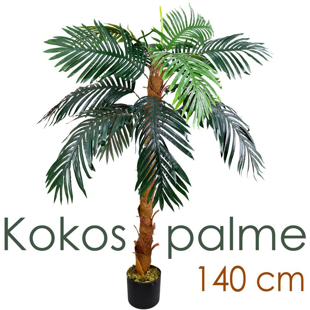 Kunstpflanze Palmenbaum Königs Palme Cocos Kunstpflanze Künstliche Pflanze 140cm Decovego, Decovego