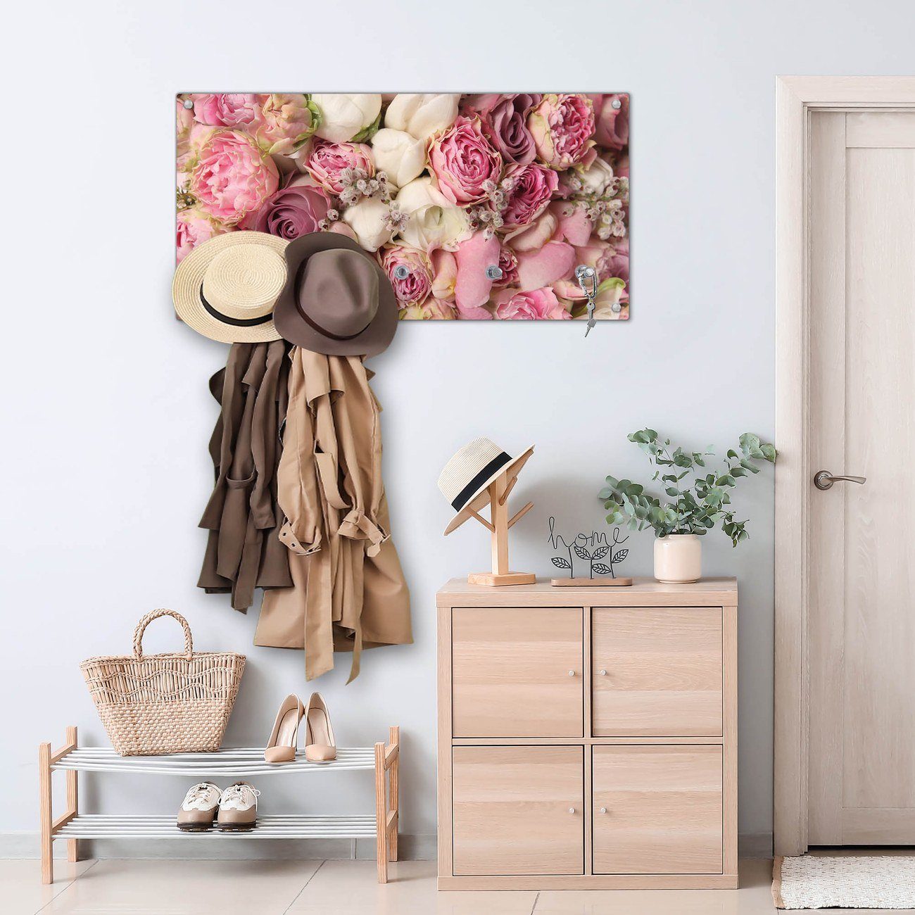 banjado Garderobenleiste Glas Strauss Rosen (Wandgarderobe, günstig online kaufen
