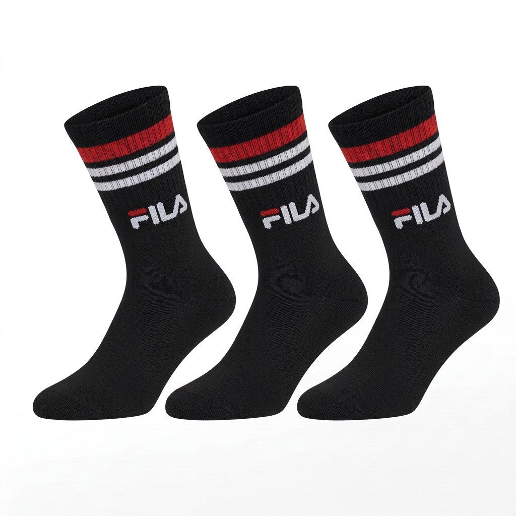 Fila Socken (3 Paar) breites Rippenbündchen, Logoschriftzug, Cotton-Mix