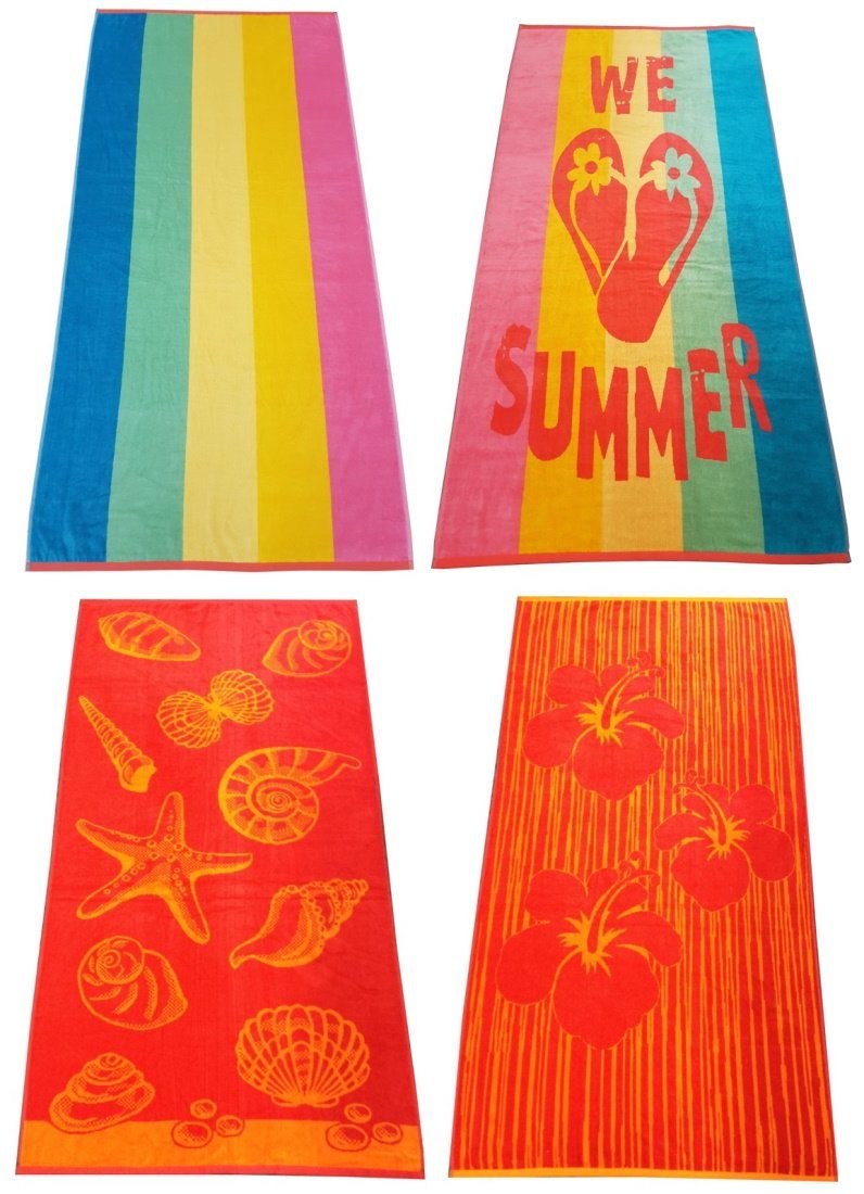 Dreams Strandtücher SUMMER, Velour-Jacquard (1-St), Hibiskus-Blüten rot Flip Hibiskus-Blüte Muscheln Flops, & Streifen