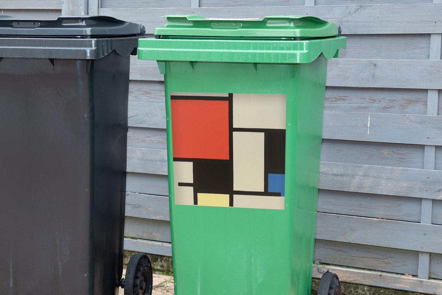 MuchoWow Wandsticker Komposition mit rotem Mondrian - Mülltonne, Sticker, Container, (1 schwarz, blau Piet St), Quadrat, Mülleimer-aufkleber, Abfalbehälter