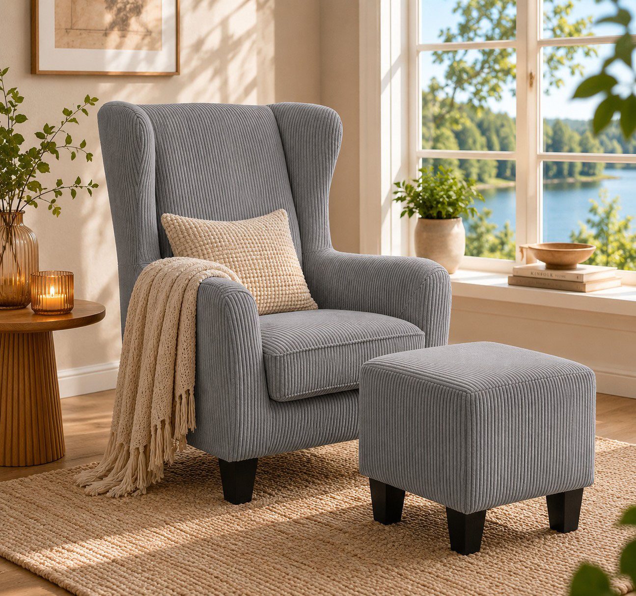 Home affaire Ohrensessel Chilly, Sessel mit Hocker (Set, 2-St., bestehend aus Sessel und Hocker), in Cord und Microfaser-Bezug, Unser Dauertiefpreis