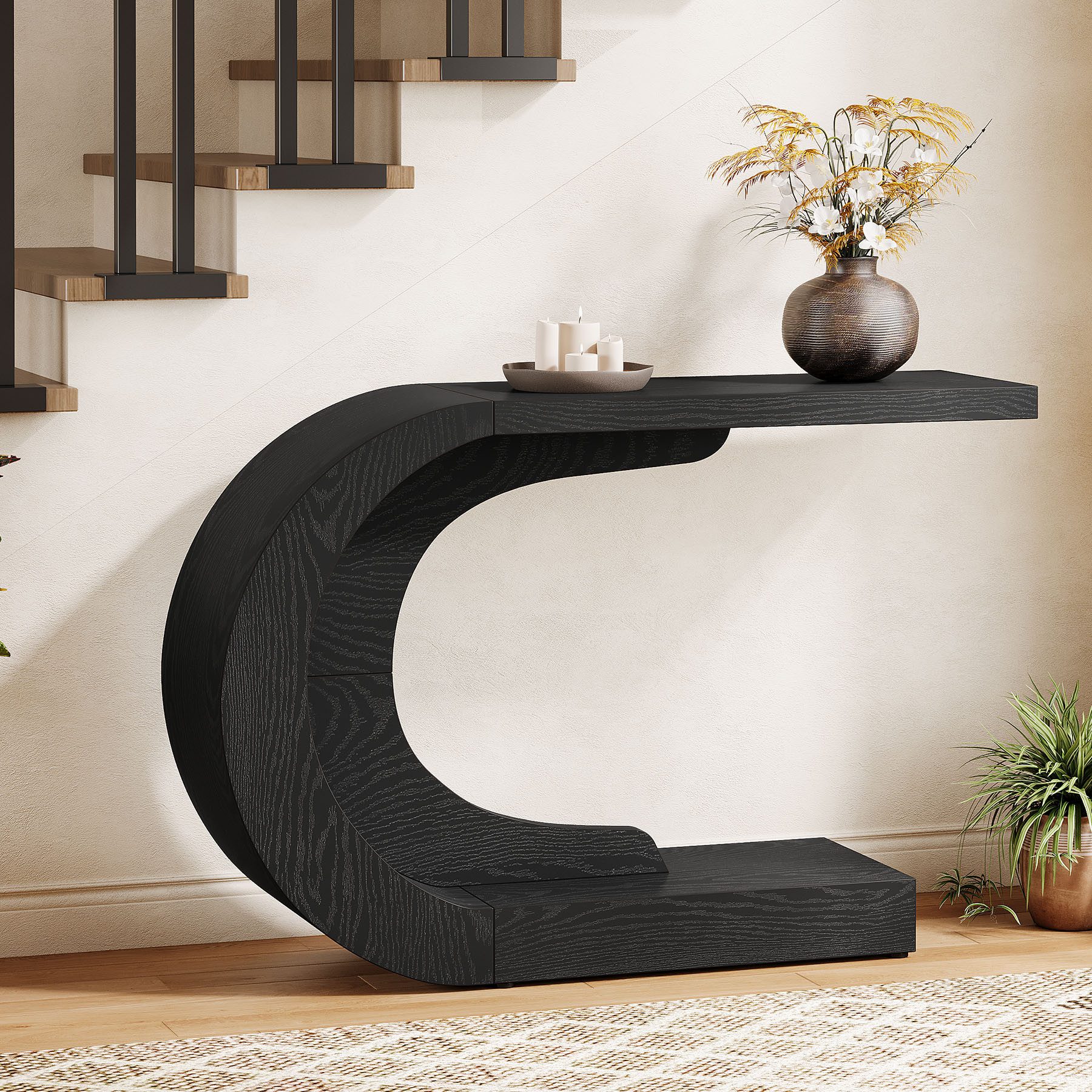 Tribesigns Konsolentisch Holz C-förmiger Flurtisch, 110 x 35cm Beistelltisc günstig online kaufen