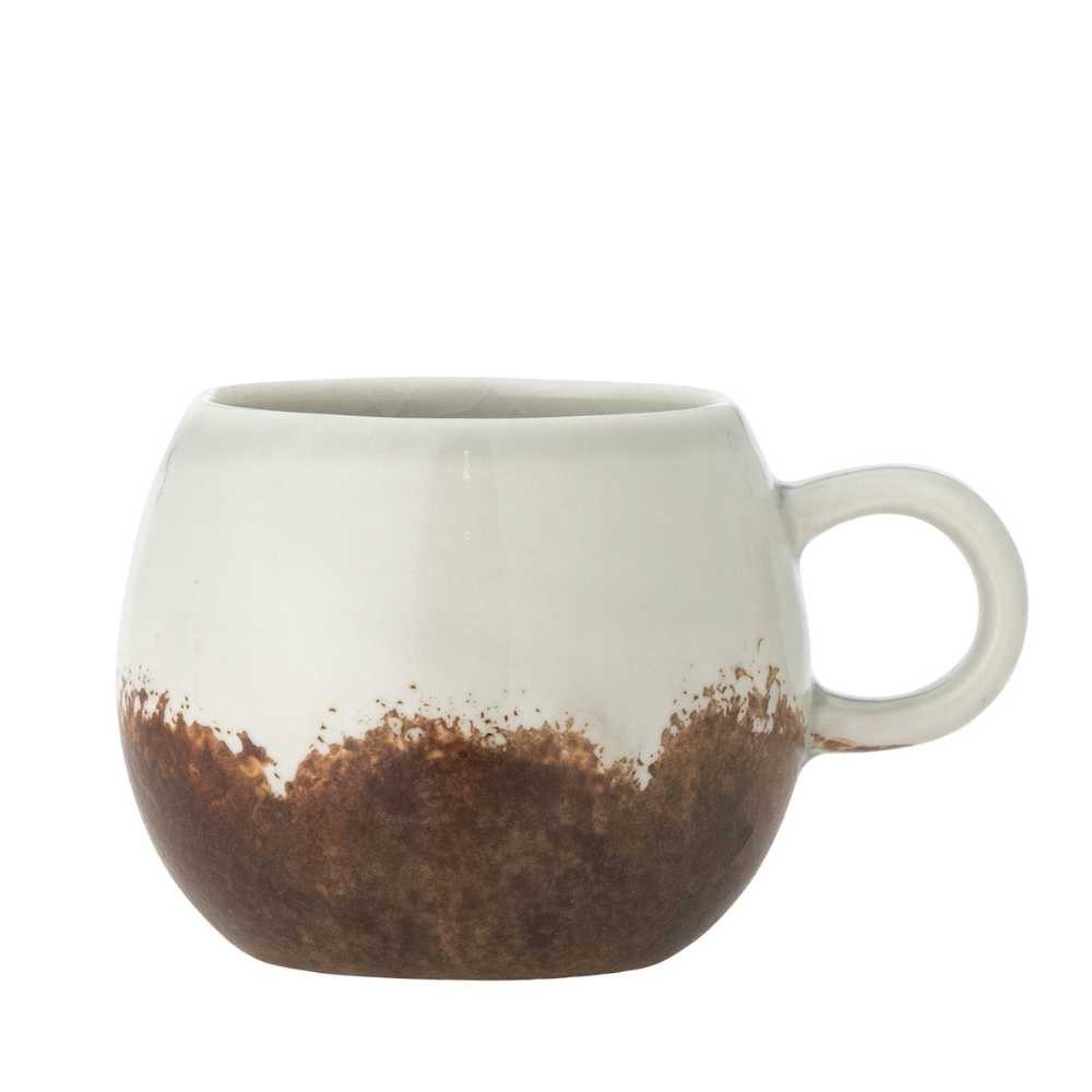 Bloomingville Espressotasse Bloomingville Espresso Tasse PAULA Hellgrau Braun mit Henkel