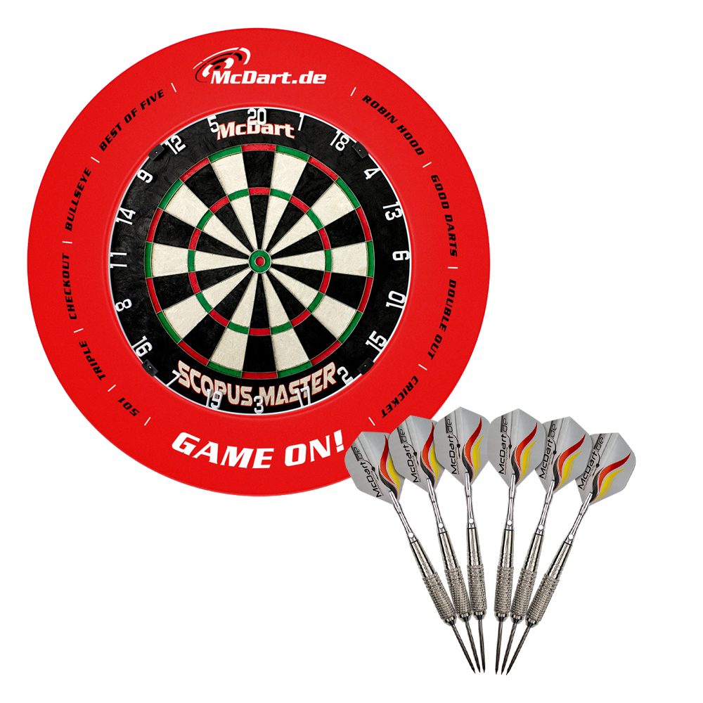 Dartscheibe Master Surround und GameOn Bundle 6 McDart Rot McDart mit Steeldarts