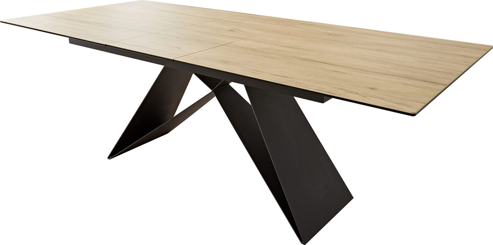 DELIFE Esstisch Edge, Keramik Laminam® Sabbia Eichefarbig 180-220x100 V-Gestell Flachstahl S