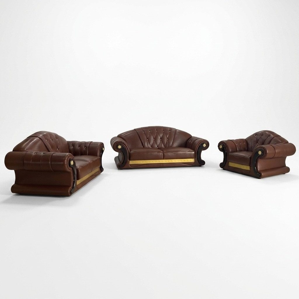 JVmoebel Chesterfield-Sofa Braunes Leder-Sofa im Chesterfield-Stil mit hohem Komfort, Set 3 Teile, Made in Europa