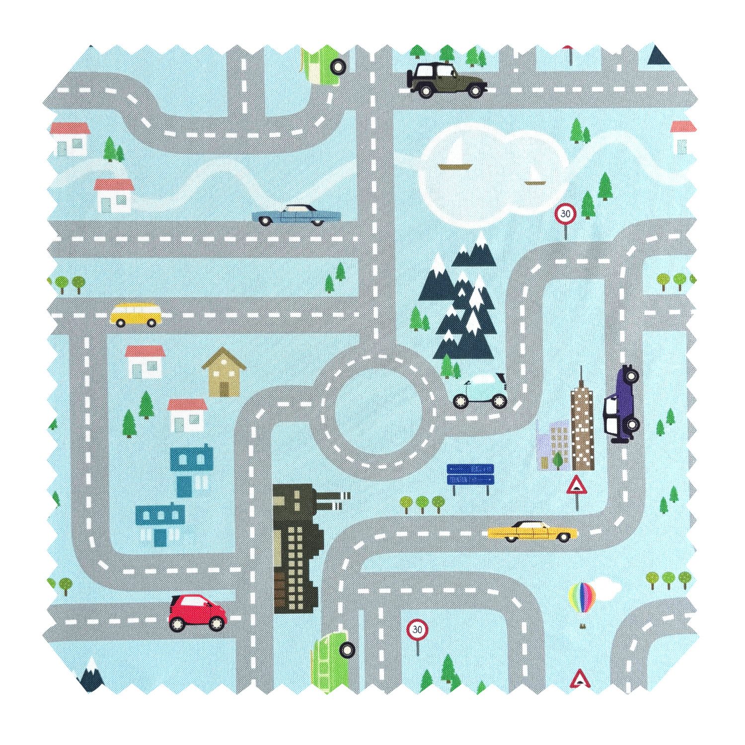 novely® Stoff HANAU AUTO - Möbelstoff mit Auto- und Straßenmotiv, Robust, Pflegeleicht, Waschbar, Meterware, 1lfm