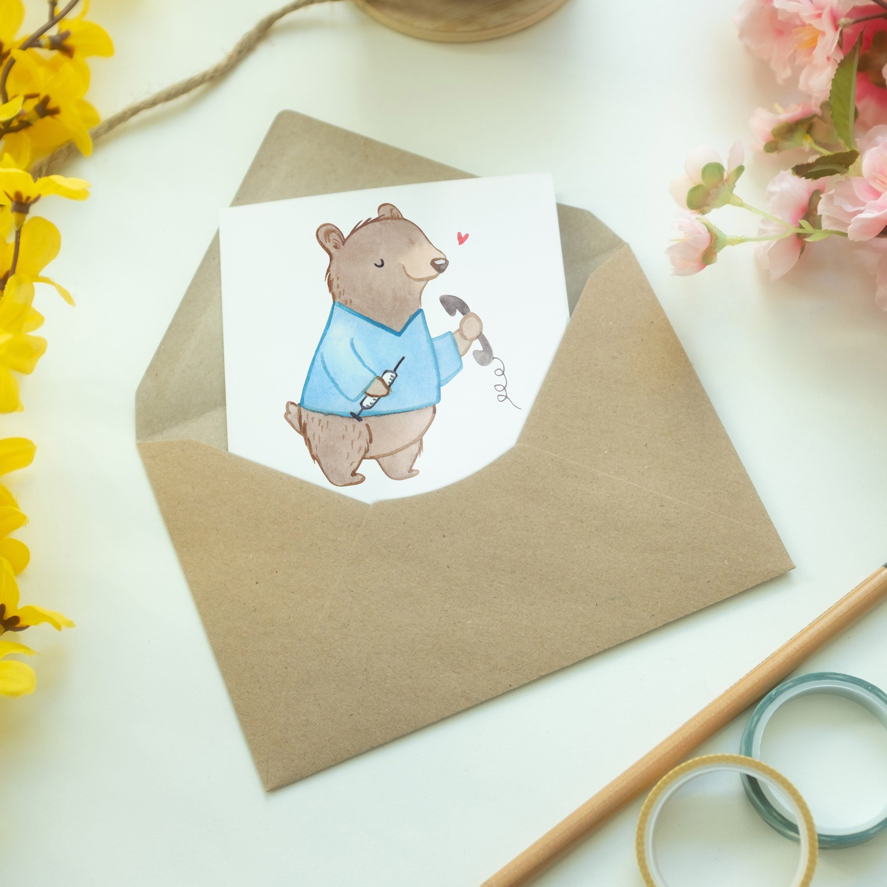 Mr. & Mrs. Geburtstagskarte, Panda Geschenk, Karte Weiß - Arzthelfer Grußkarte - mit Herz Rente