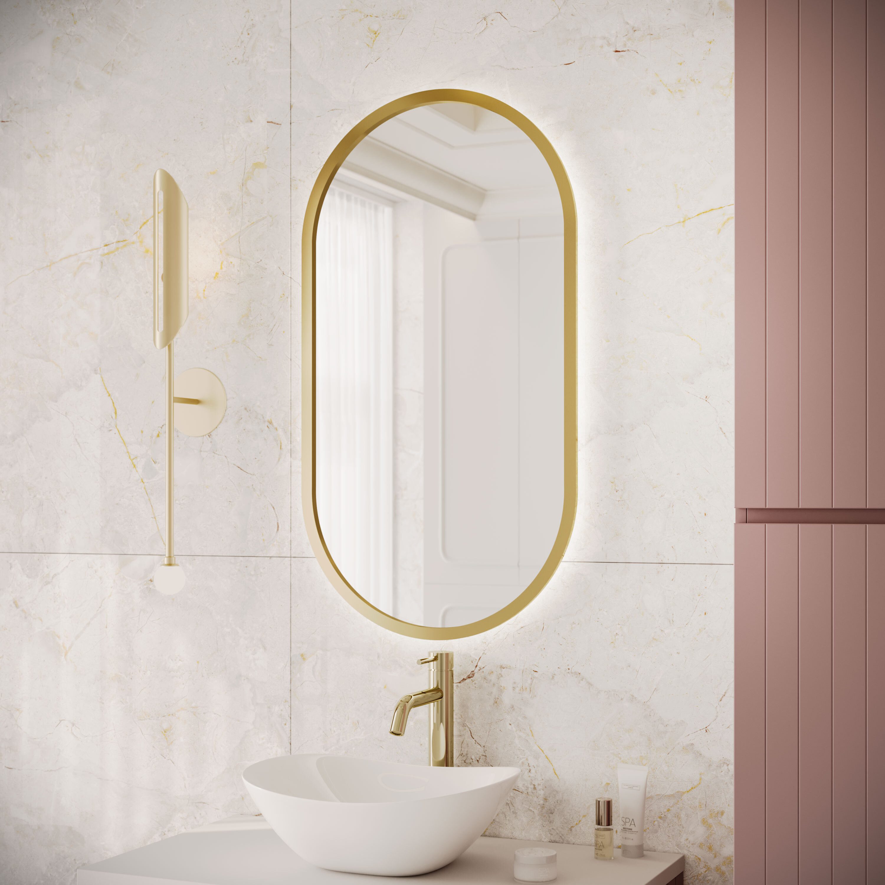 Lookway Spiegel FLORIS Ovaler Badezimmerspiegel mit goldenem Rahmen, Breite: 50 cm