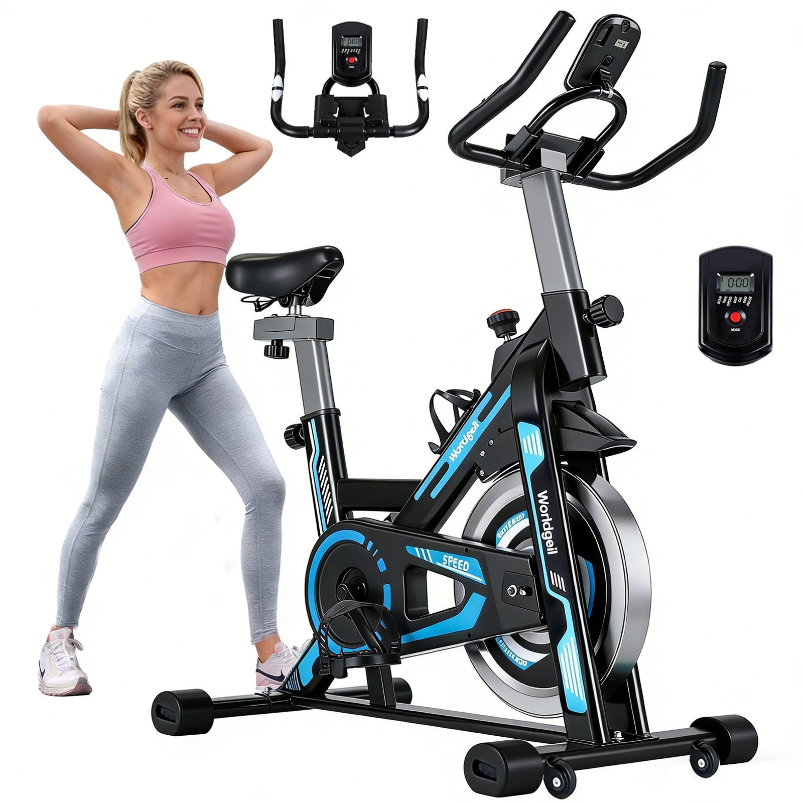 Nettlife Heimtrainer Fahrrad Magnetbrems LCD-Display verstellbarer Widerstand max.150 kg, Tablet-Halter&Einstellbarem Sitz Heimtrainer für CardioTraining