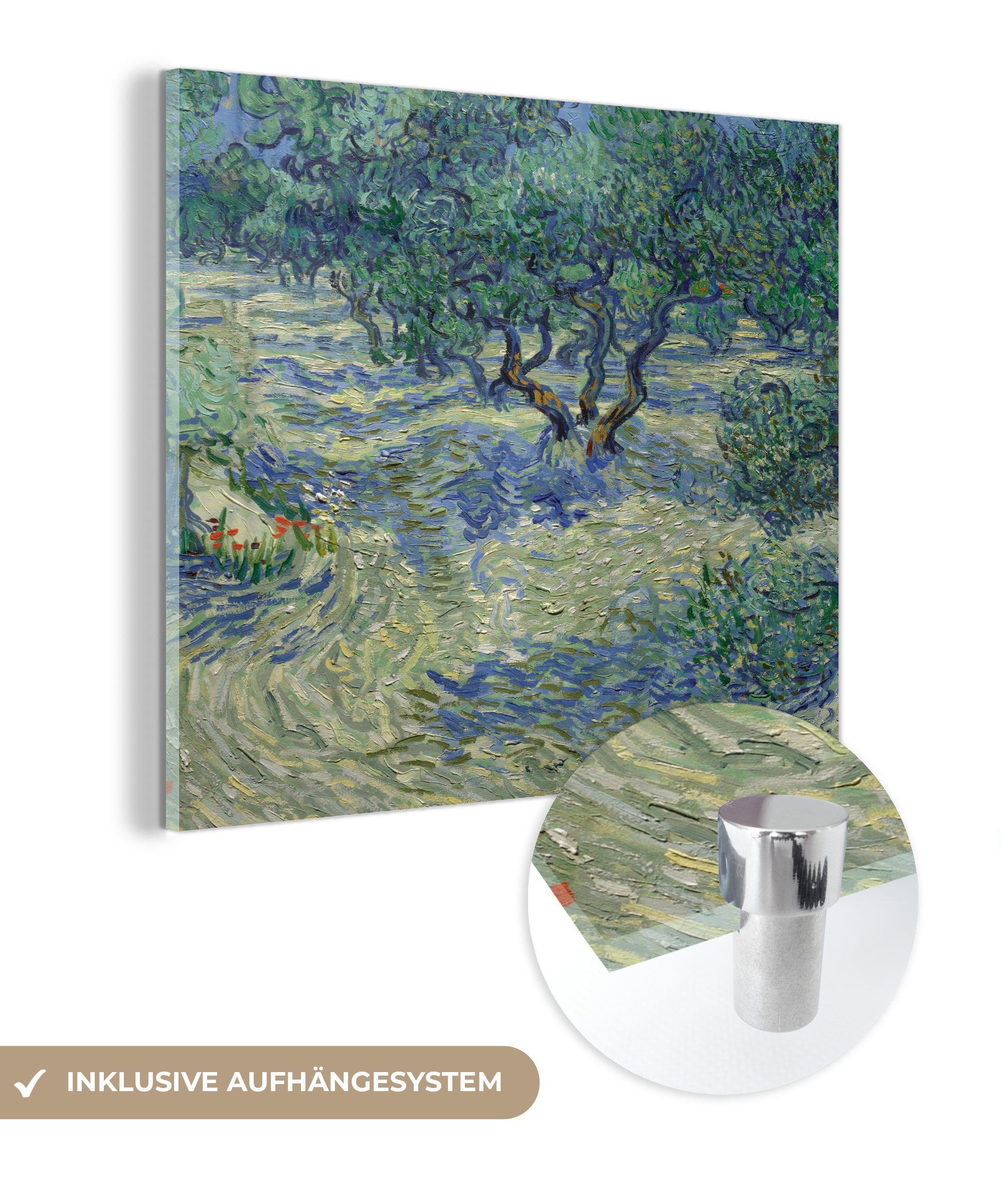 MuchoWow Acrylglasbild Der Olivenhain - Gemälde von Vincent van Gogh, (1 St), Glasbilder - Bilder auf Glas Wandbild - Foto auf Glas - Wanddekoration