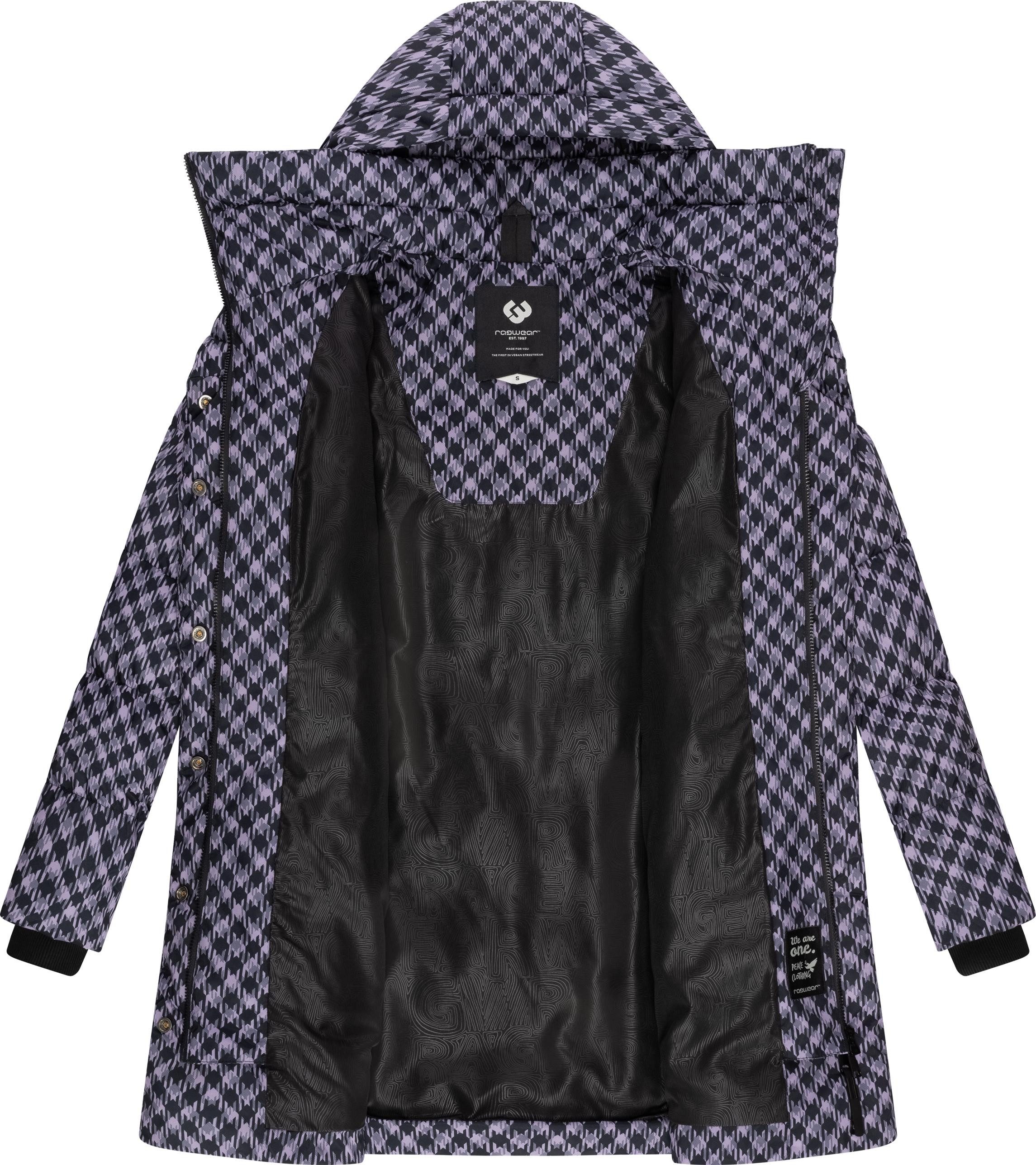 Ragwear Steppmantel Niara Print wasserdichter Mantel mit angesagtem Hahnentritt Muster