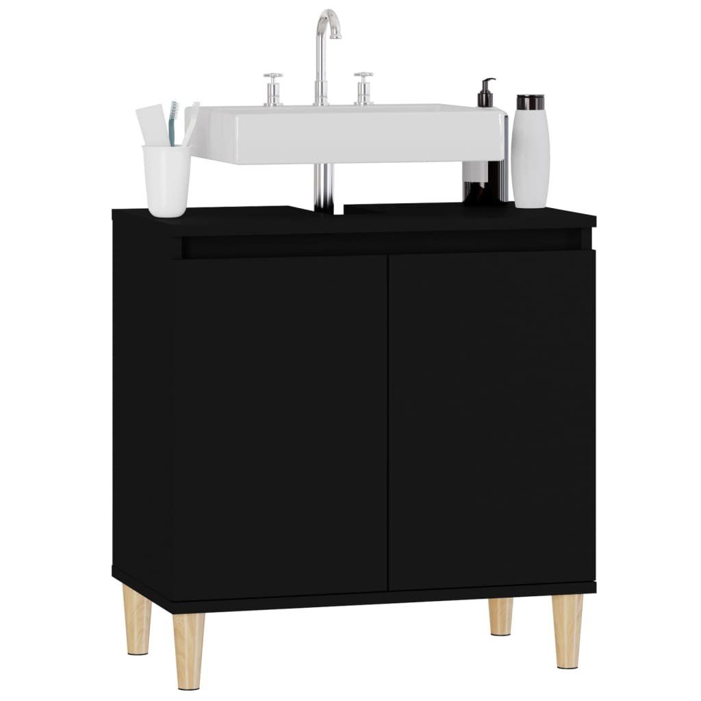 vidaXL 58x33x60 Schwarz cm Badezimmerspiegelschrank (1-St) Holzwerkstoff Waschbeckenunterschrank