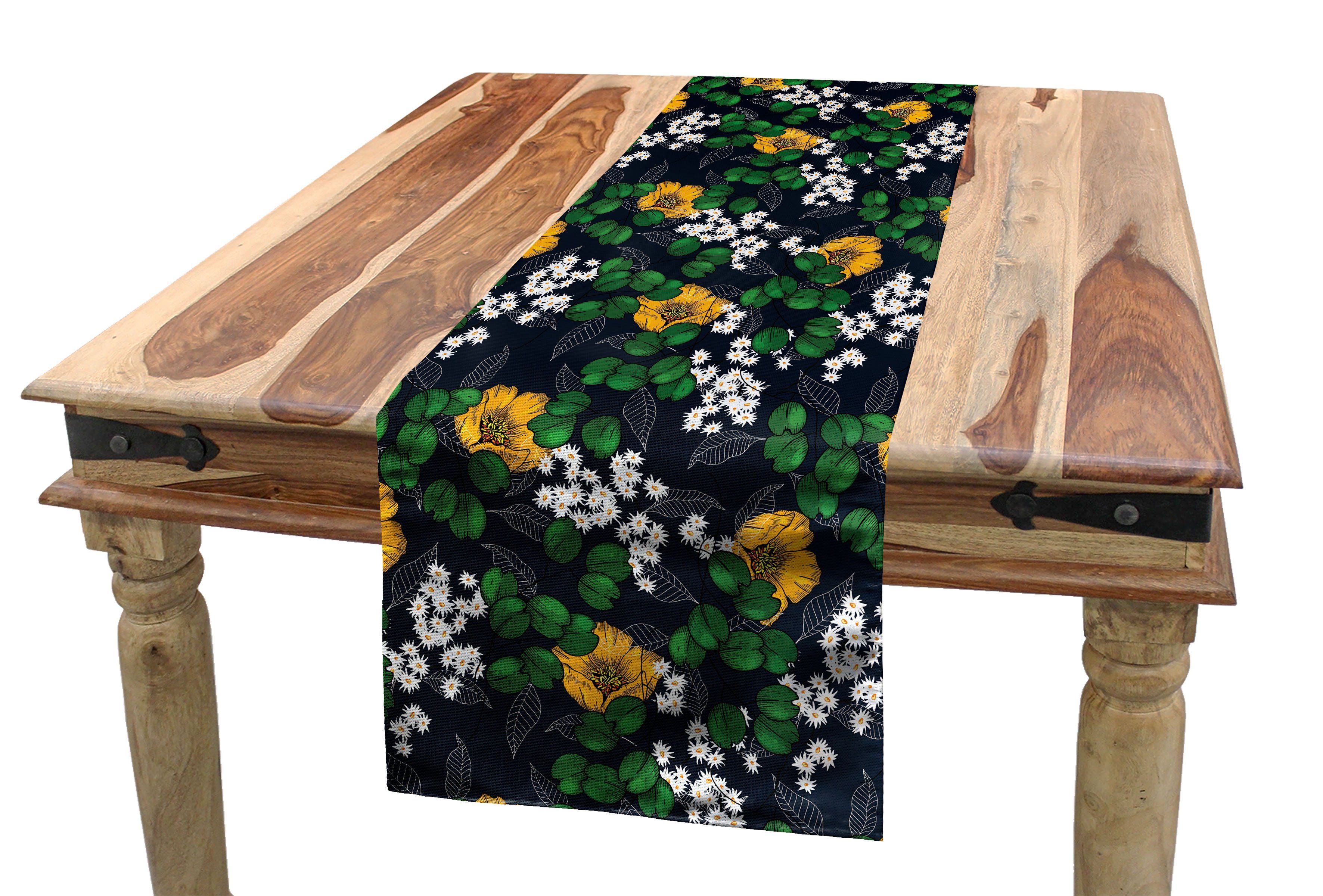 Abakuhaus Tischläufer Esszimmer Küche Rechteckiger Dekorativer Tischläufer, Blumen Blätter Gänseblümchen und Mohnblumen