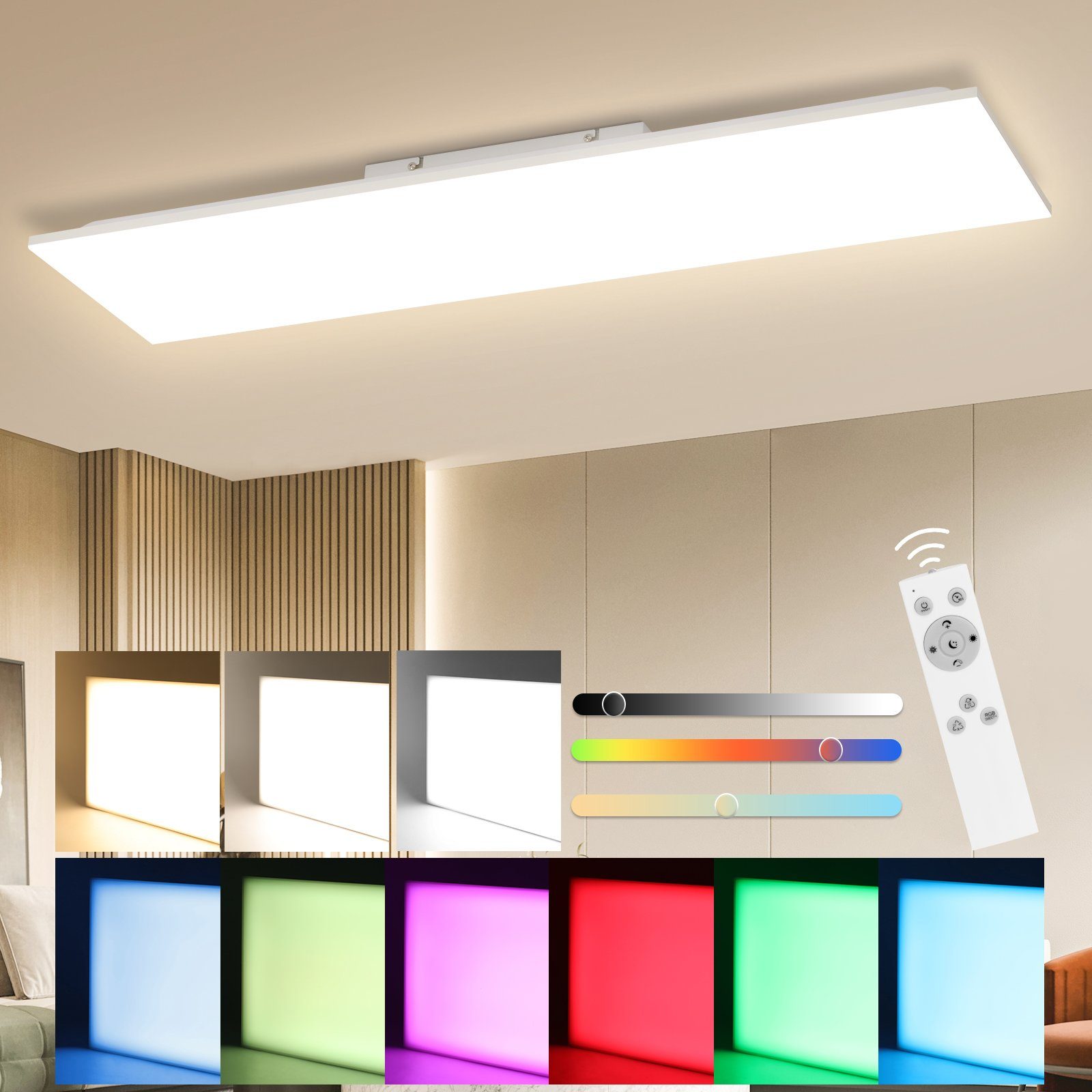 Nettlife Deckenleuchten LED Deckenlampe Dimmbar Schlafzimmer Eckig  Fernbedienung Weiß, Dimmbar, Augenschutz, RGB, Speicherfunktion und  Nachtlichtmodus, Flimmerfrei, Energiesparen, LED fest integriert,  Tageslichtweiß, RGB Farbwechsel