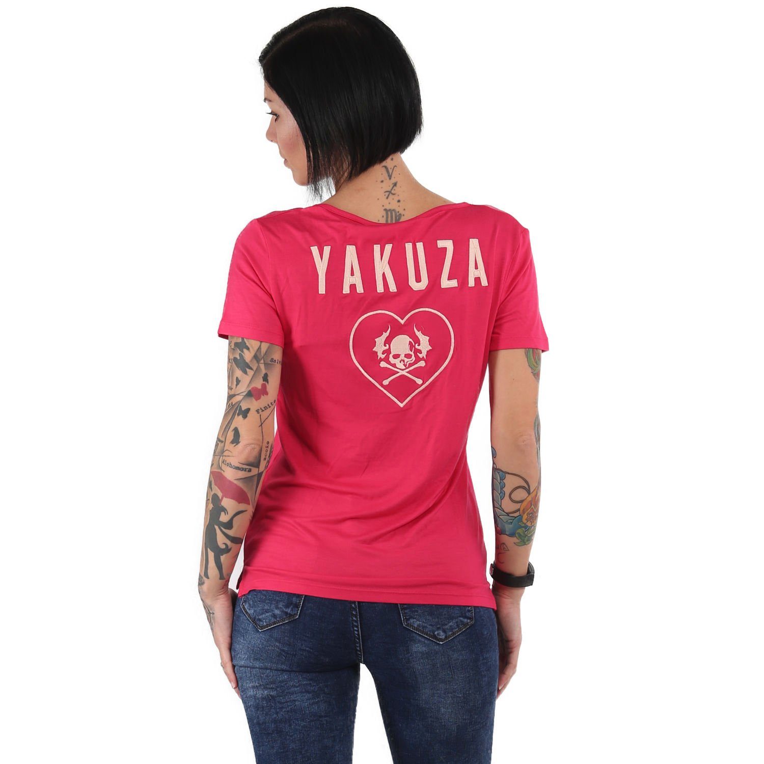 YAKUZA V-Shirt 893Love EMB mit Logostickerei rose red
