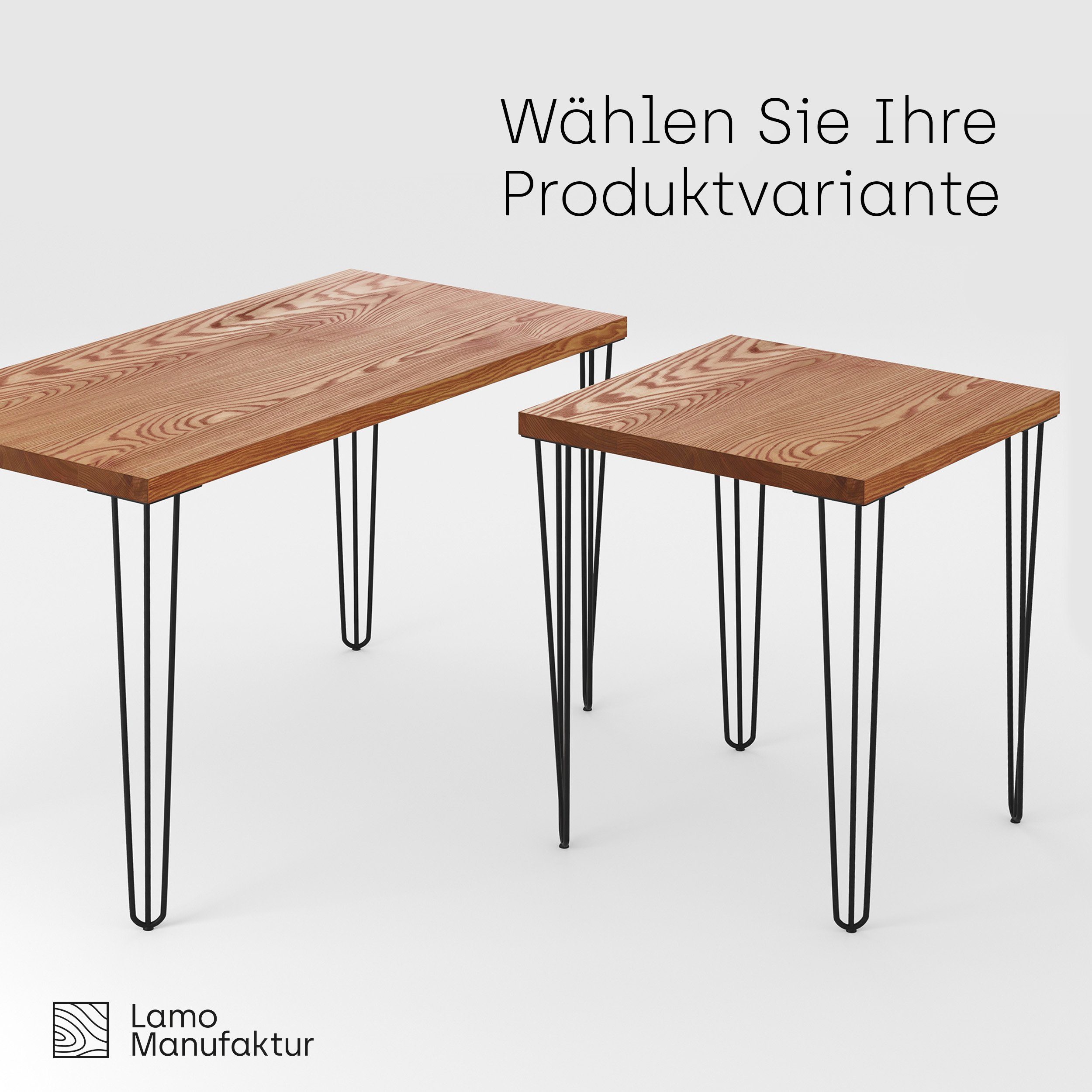 LAMO Manufaktur Esstisch Creative Küchentisch Tischplatte Massivholz Kante Tisch), (1 Natur Metallgestell Rohstahl | gerade inkl. Klarlack mit