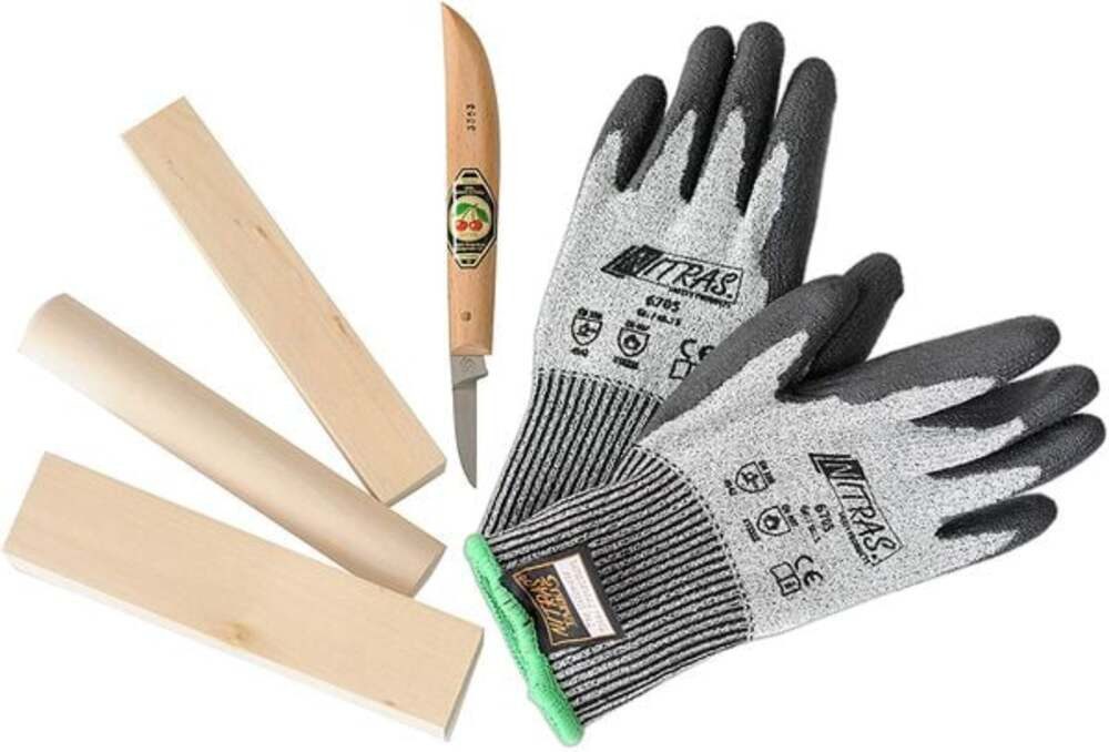 Corvus Experimentierkasten Schnitz-Set Messer, Handschuhe, Holz