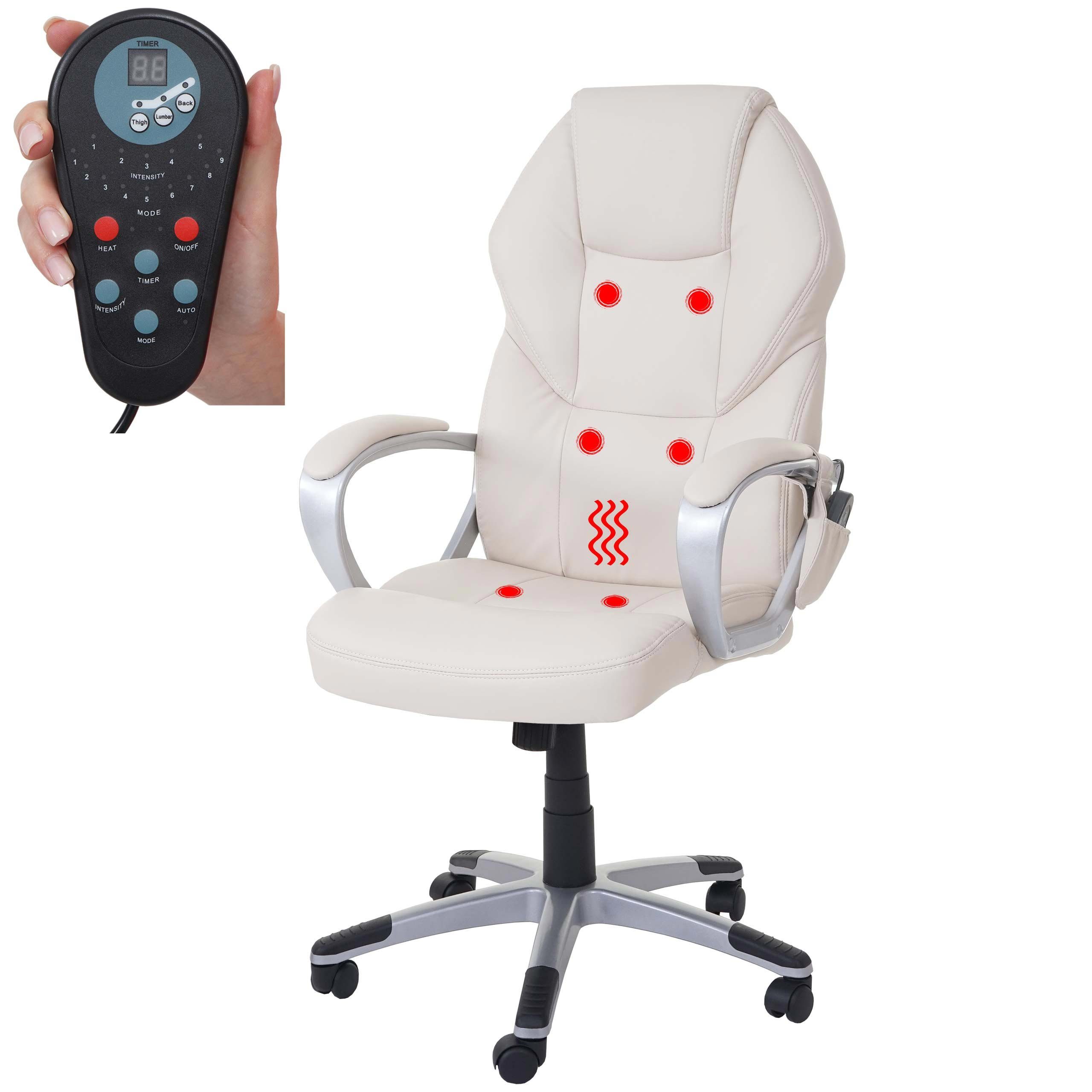 MCW Schreibtischstuhl MCW-A69, 6-Punkt-Massage, Heizfunktion Rückenlehne, Wippmechanik in einstellbar creme