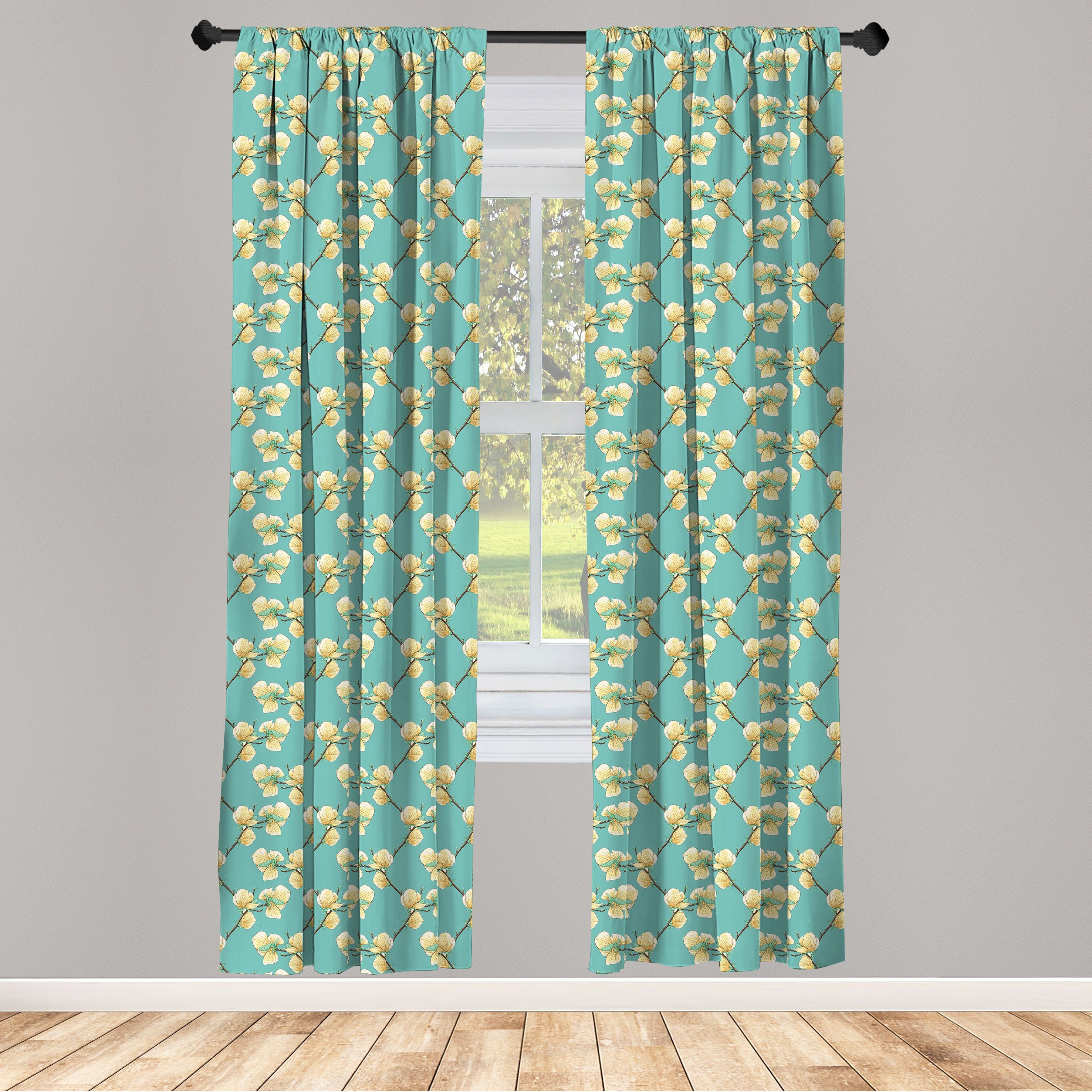 Microfaser, Blume Wohnzimmer Vorhang Reisig Sprießen Dekor, Schlafzimmer Gardine für Abakuhaus, Magnolie