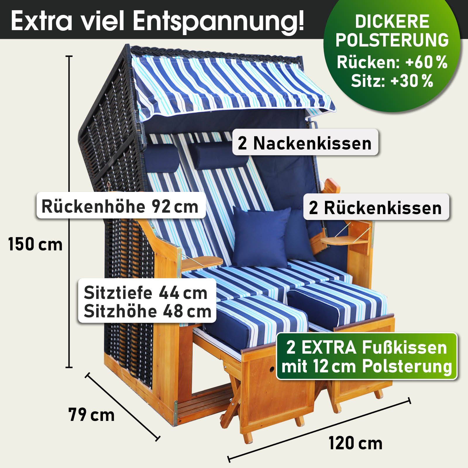 BRAST Strandkorb für 2 Personen, 120cm breit, 5 Designs, BxTxH: 120x79x150 günstig online kaufen