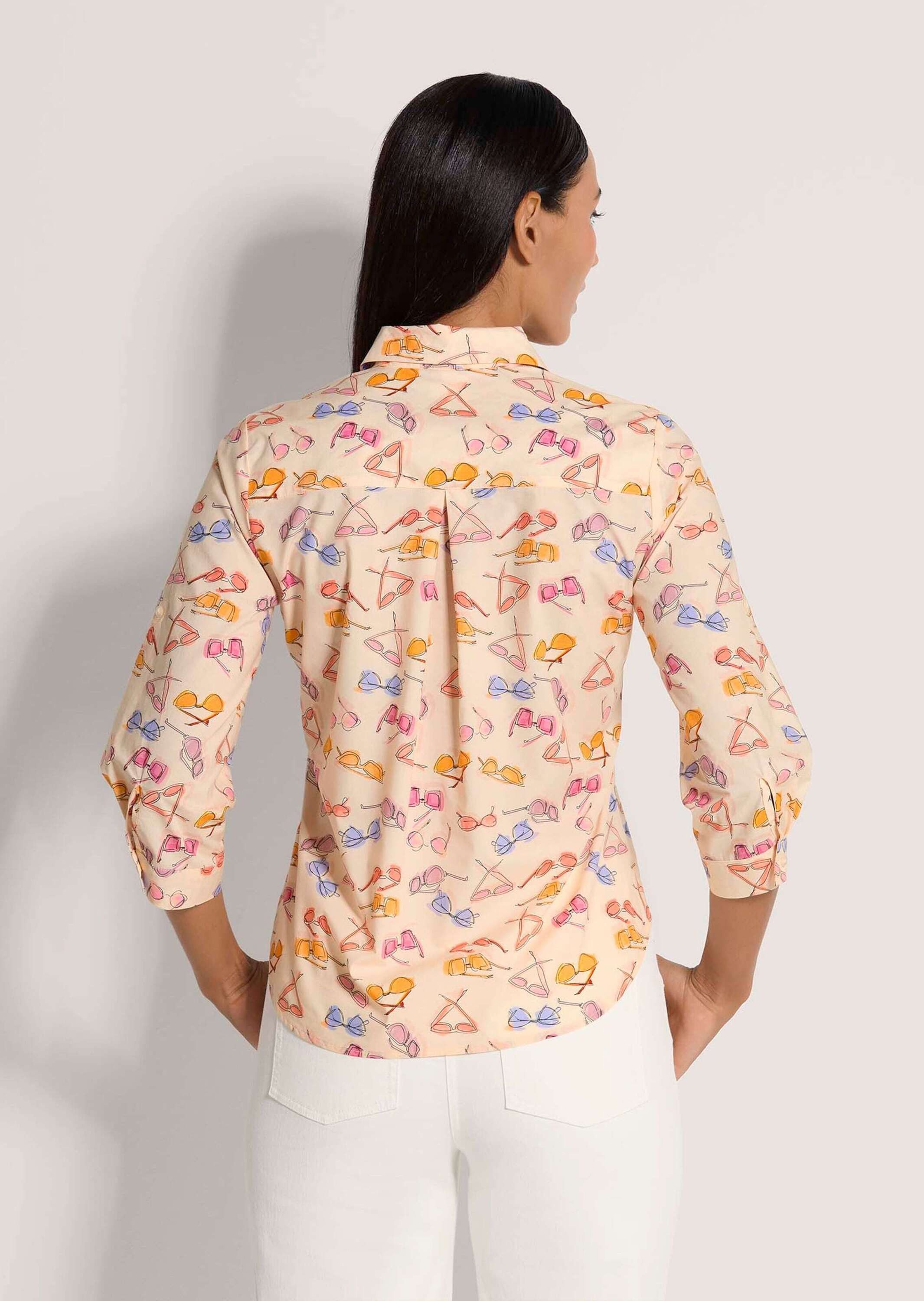 MADELEINE Hemdbluse Druckbluse mit Brillen-Muster Sommerbluse mit Hemdkragen, Knopfleiste und 3/4-Arm