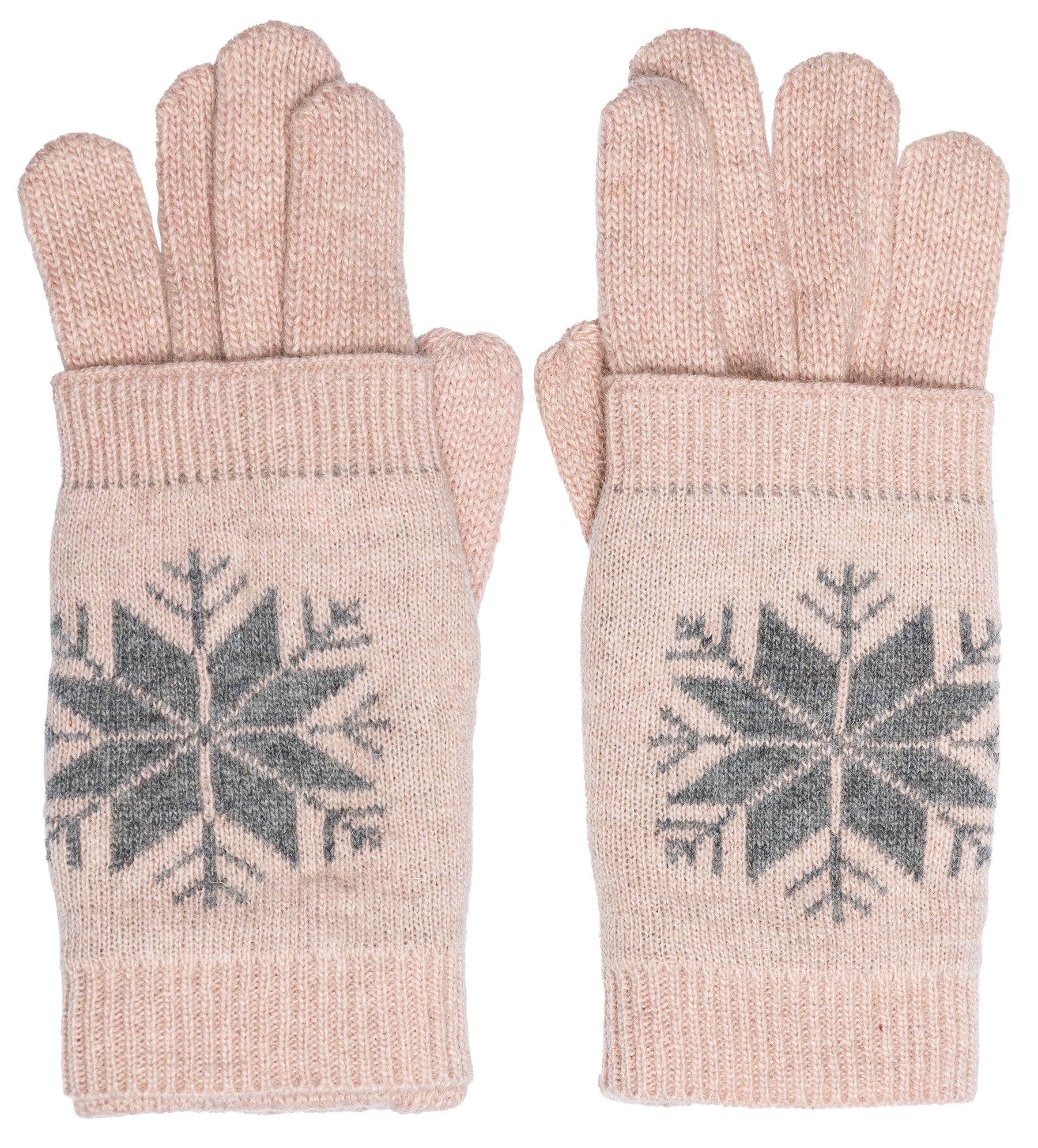 Caspar Strickhandschuhe GLV018 warme Damen Strick Handschuhe mit Eiskristall Dekor rosa