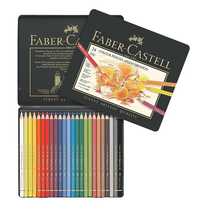 Faber-Castell Buntstift Polychromos (24-tlg) lichtbeständig wisch- und wasserfest