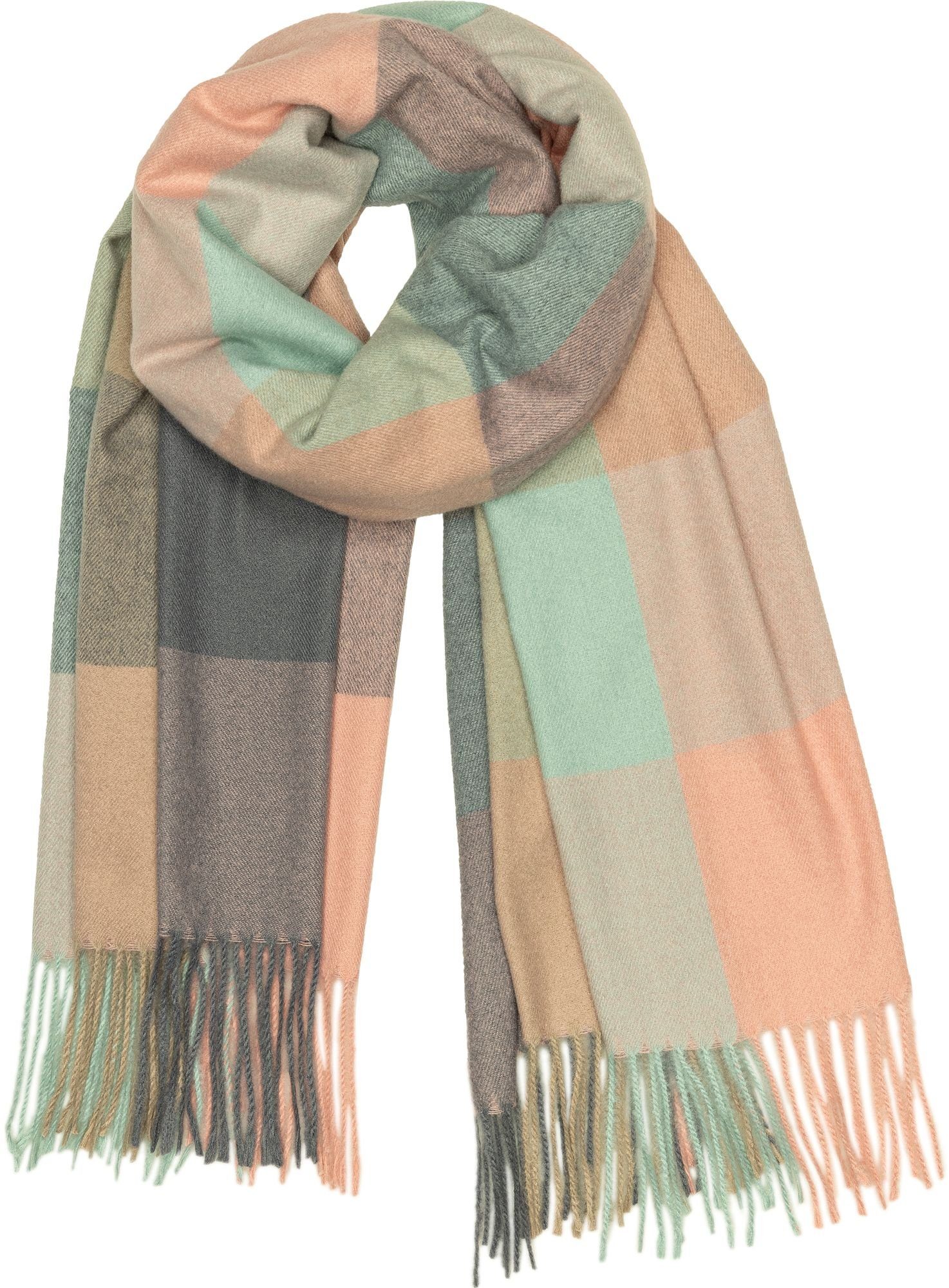 Caspar Modeschal SC510 Damen großer XL Fransen Karo Muster Winter Schal mint grau rosa