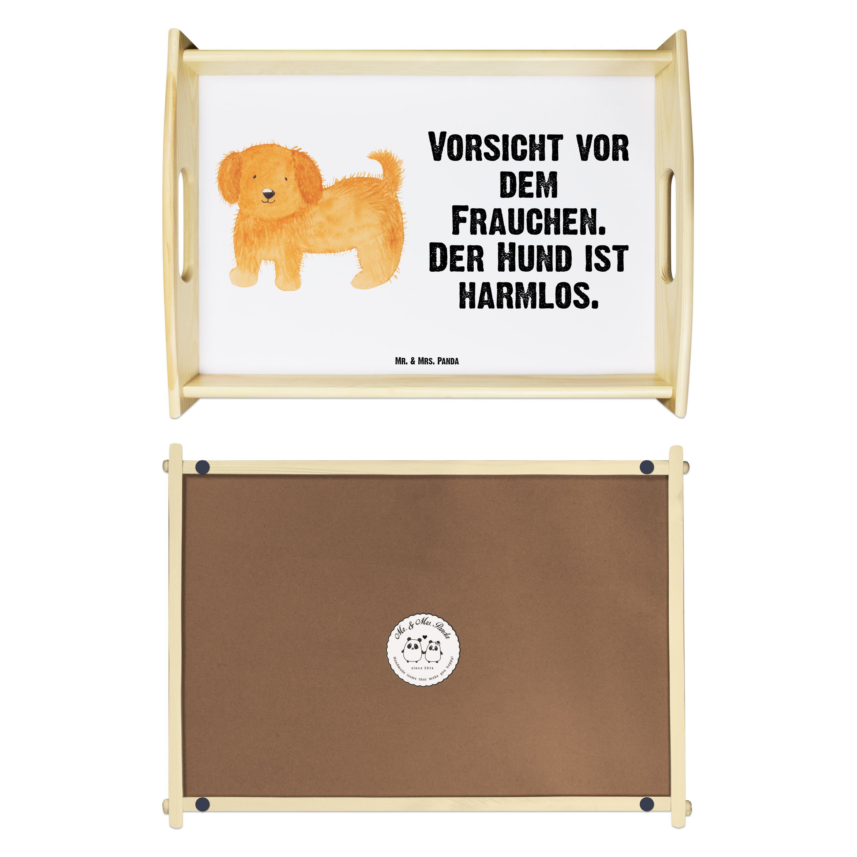 Mr. & Mrs. Panda Tablett Hund flauschig - Weiß - Geschenk, Hundemotiv, Küchentablett, Holztabl, Echtholz lasiert, (1-tlg)