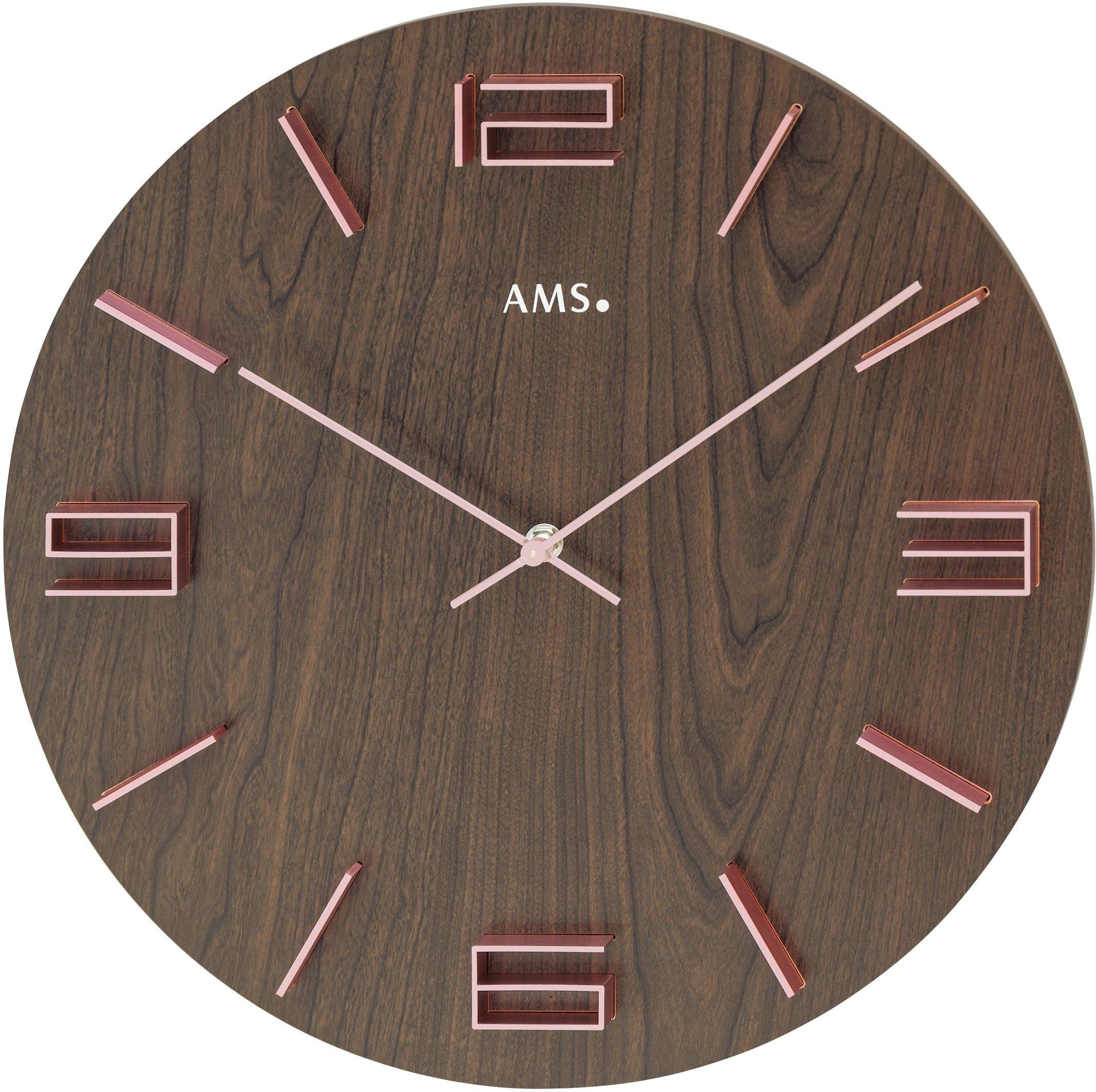 AMS Wanduhr W9591 (Quarzuhr,Holz,Wohnzimmer,Esszimmer,Küche,Arbeitszimmer,Büro,Flur)