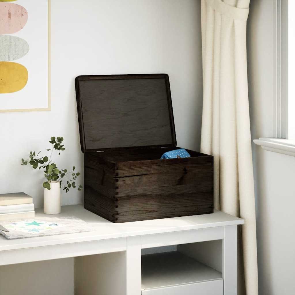 vidaXL Aufbewahrungsbox 40 x 30 x 23 cm Holzkiste mit Deckel Schwarz 40x30x23 cm Massivholz Ki