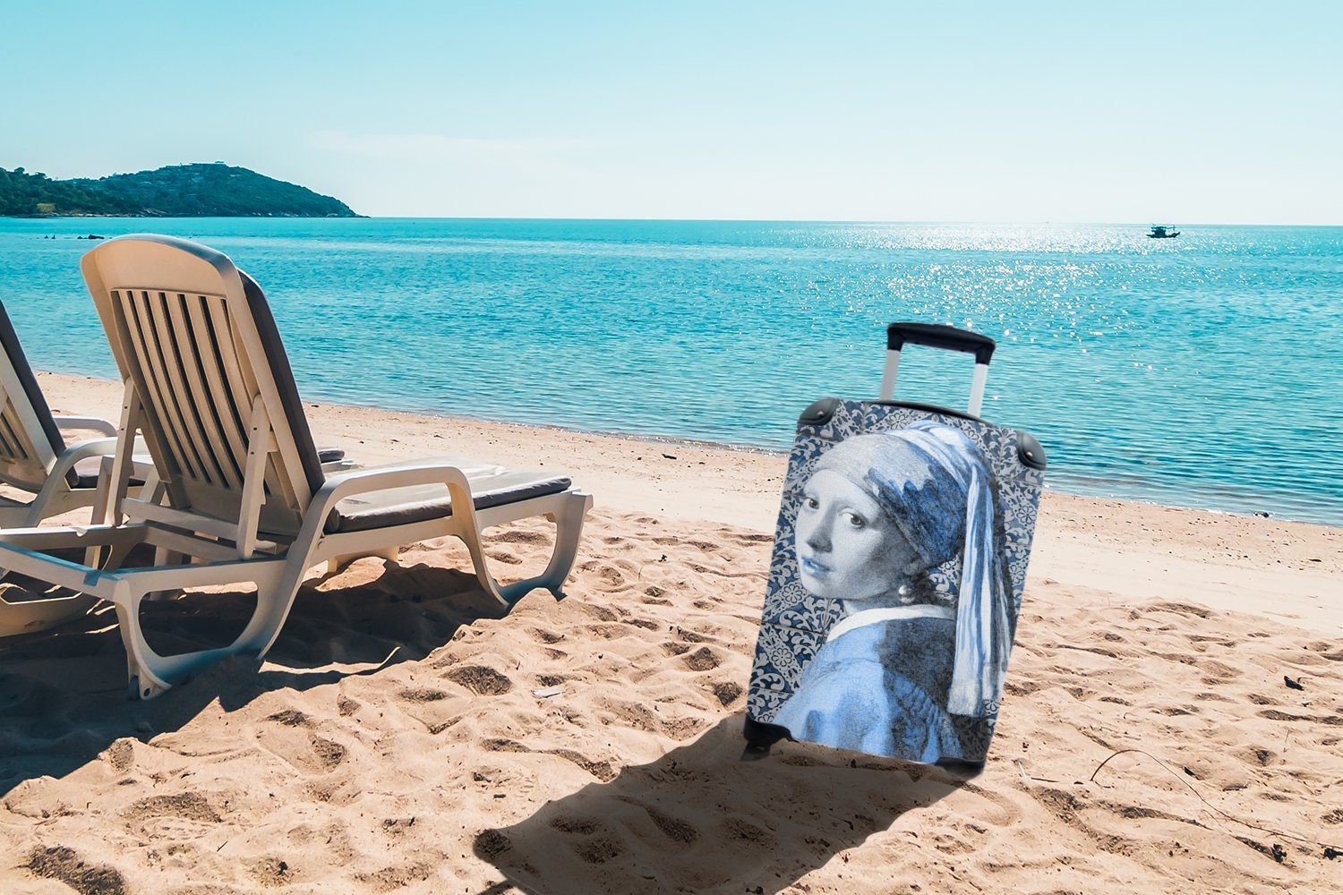 Trolley, MuchoWow für - 4 - Ferien, Blau, Johannes rollen, Reisetasche mit Rollen, Perlenohrring Mädchen Handgepäck Reisekoffer Vermeer Delfter mit Handgepäckkoffer