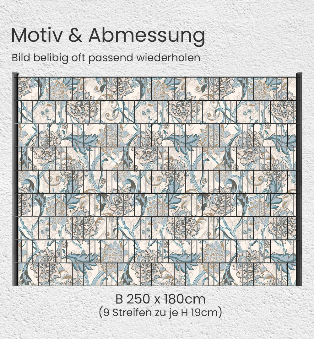 Thumbnail - MyMaxxi Sichtschutzstreifen Sichtschutzstreifen Vintage große blaue Blüten Sichtschutz Garten Zaun, (Vintage große blaue...