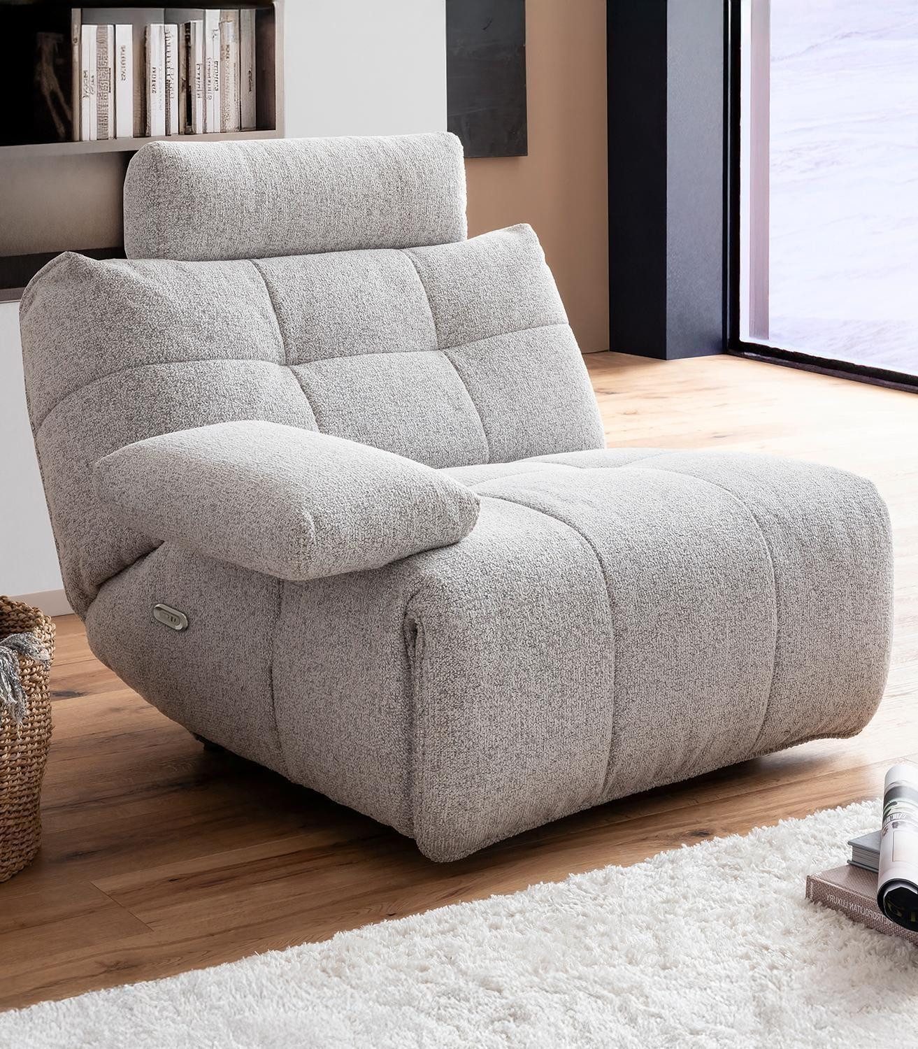 Relaxsessel BELVIANO, Hellgrau, Stoffbezug, mit Kopfstütze, 1-motorig, elektrische Relaxfunktion, B 93 x H 91 x T 105 cm