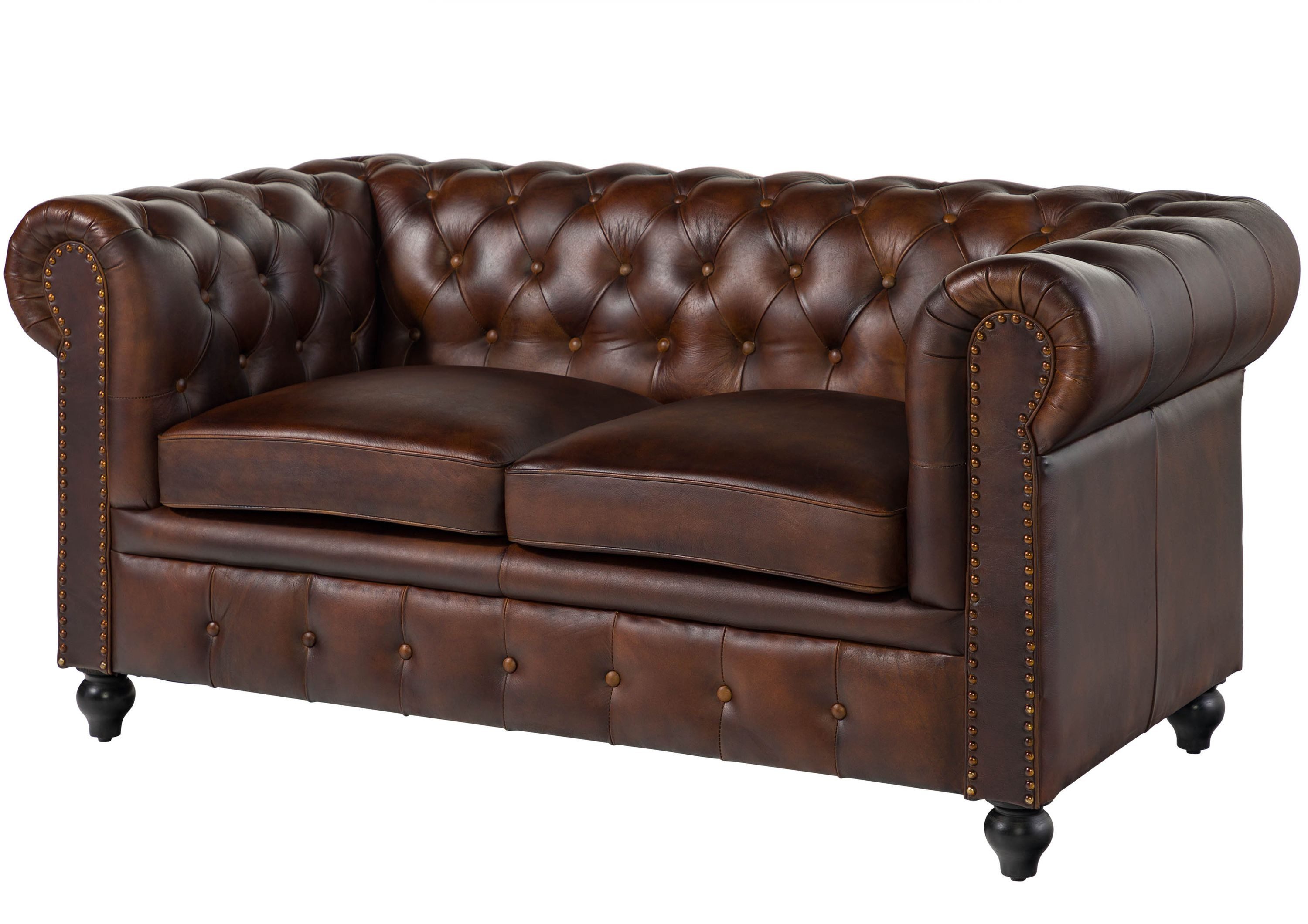 Massivmoebel24 Sofa CHESTERFIELD, Sofa 2-Sitzer Echtleder 158x82x75 braun CHESTERFIELD #102