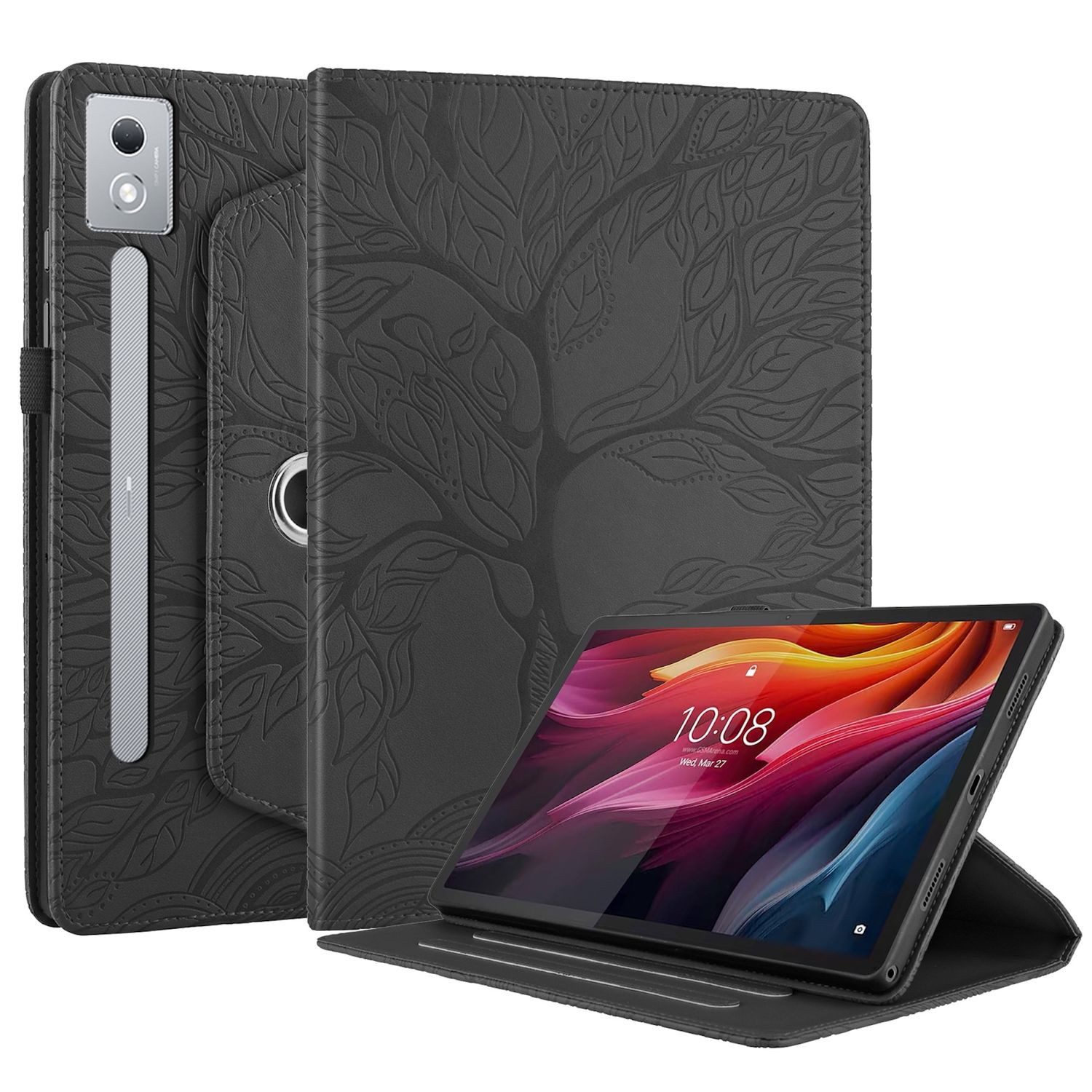 Wigento Tablet-Hülle Für Lenovo Tab P12 12.7 Zoll 360 Grad Rotation Baum Kunstleder Tasche, 360° Drehfunktion, Baum des Lebens Motiv, Standfunktion