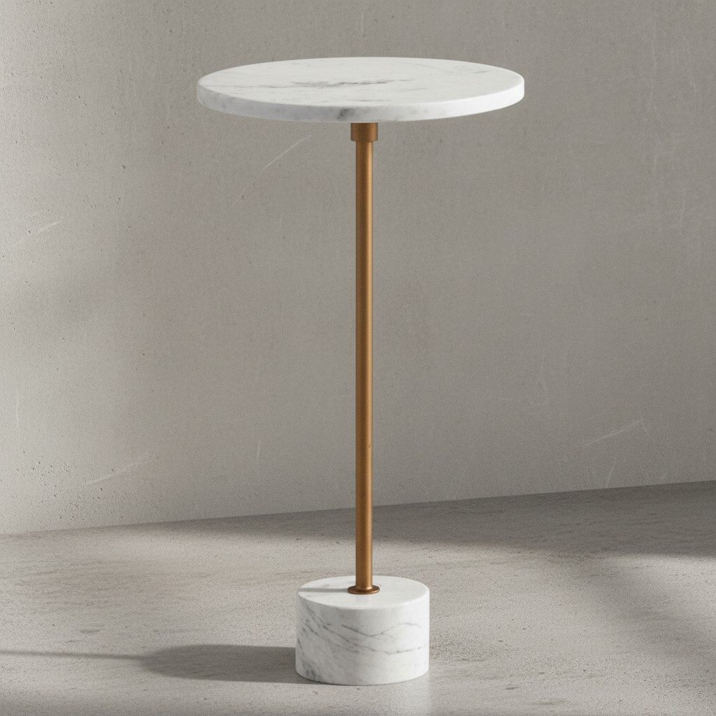 KADIMA DESIGN Beistelltisch Beistelltisch Echter Marmor Metall 30x30x55,5 cm Anstelltisch Weiß (Marmortisch Hoch), Gold, Kleiner Abstelltisch Rund, Wohnzimmertisch Couch Modern