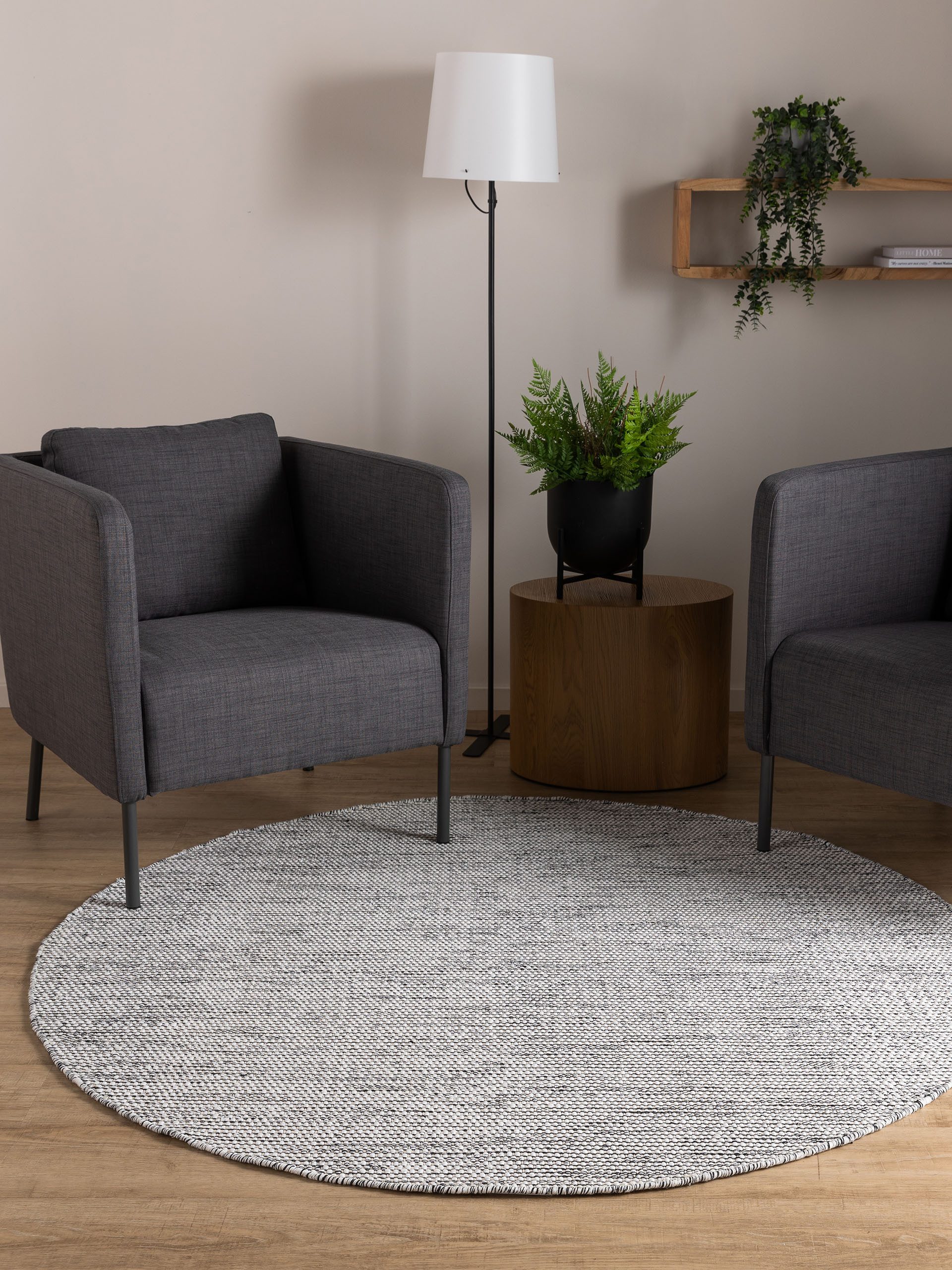 Interiyou Teppich Riga, Rund, Höhe: 5 mm, Handgewebt aus 100% Handarbeit, Naturfaser, Wohnzimmer, Schlafzimmer