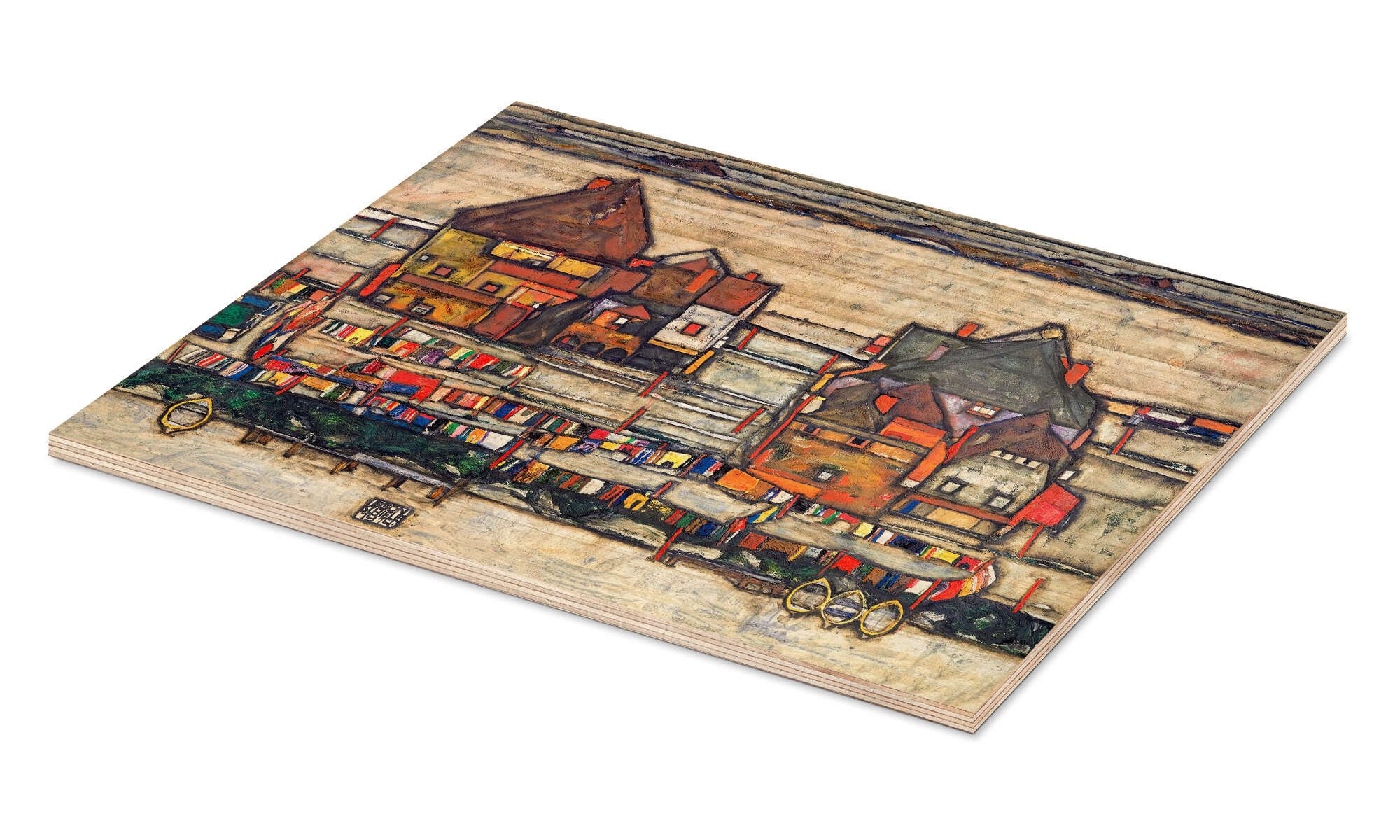 Posterlounge Wandbild Häuser mit bunter Wäsche (Vorstadt II), Egon Schiele, erhältlich als Poster, Leinwandbild, Wandsticker oder Acrylglasbild