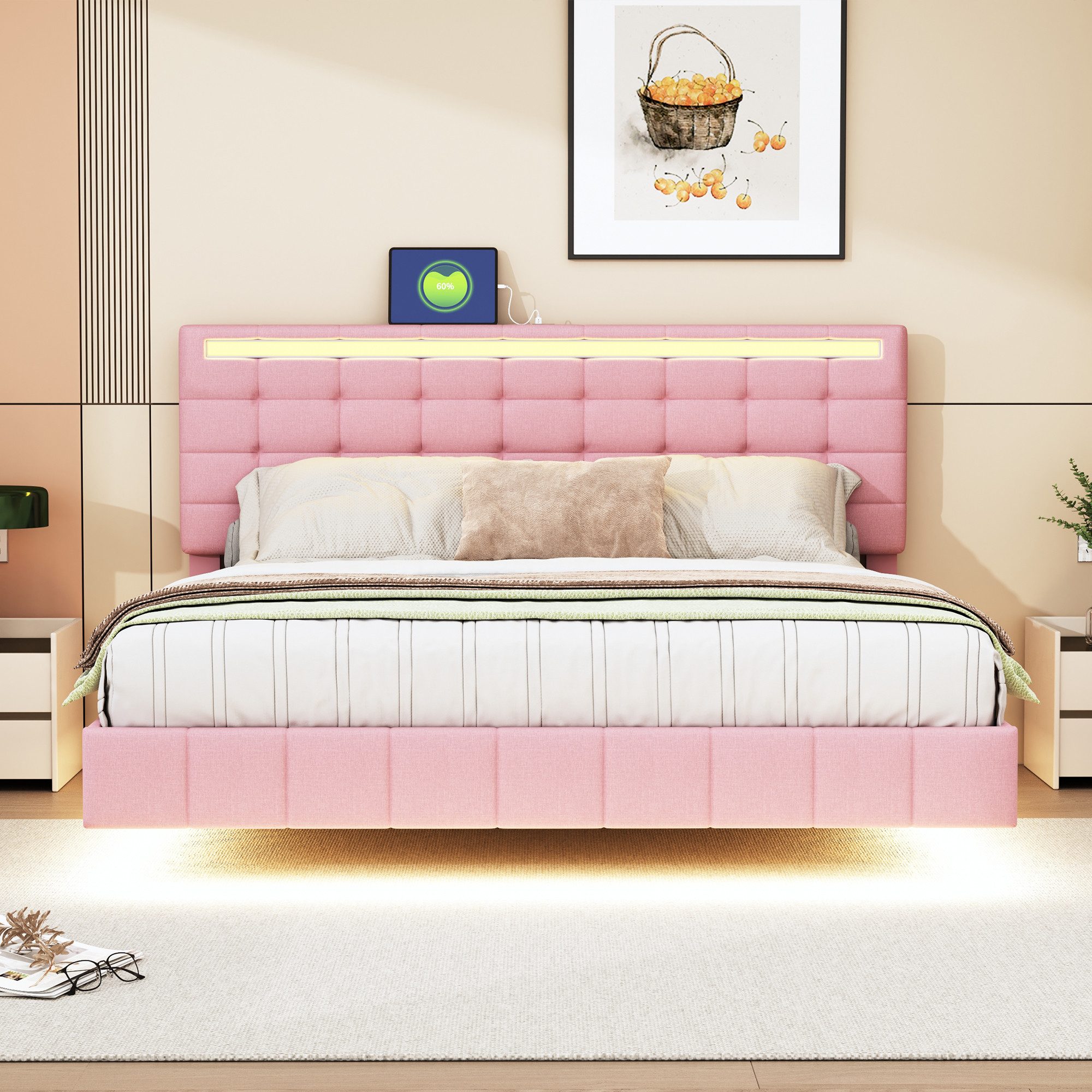 Gotagee Polsterbett Bettgestell LED Gästebett Doppelbett günstig online kaufen