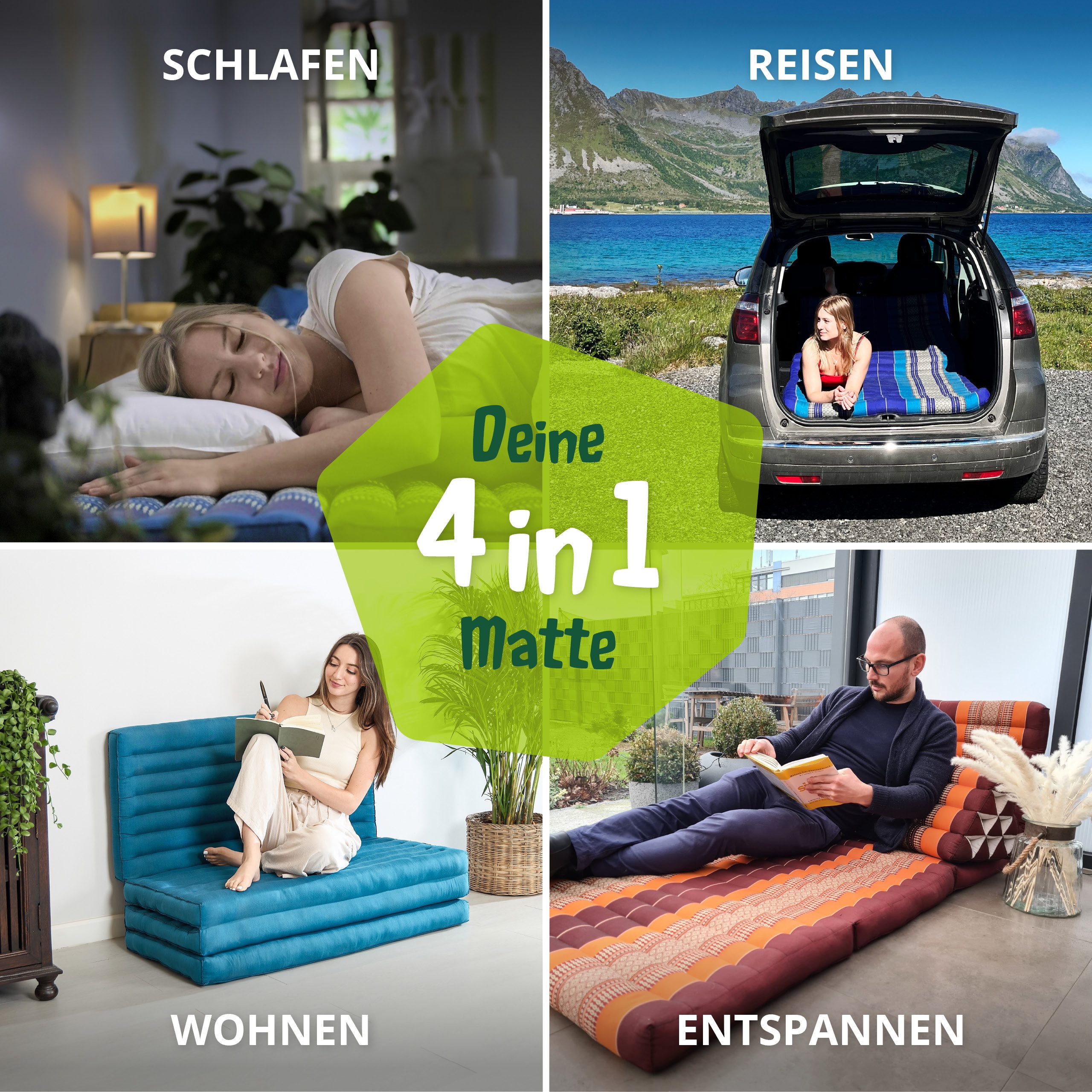 Klappmatratze Faltmatratze 110 cm breit (Basic) - 200x110x8cm -, livasia, 8 cm hoch, Kapok, vegan, handgefertigt