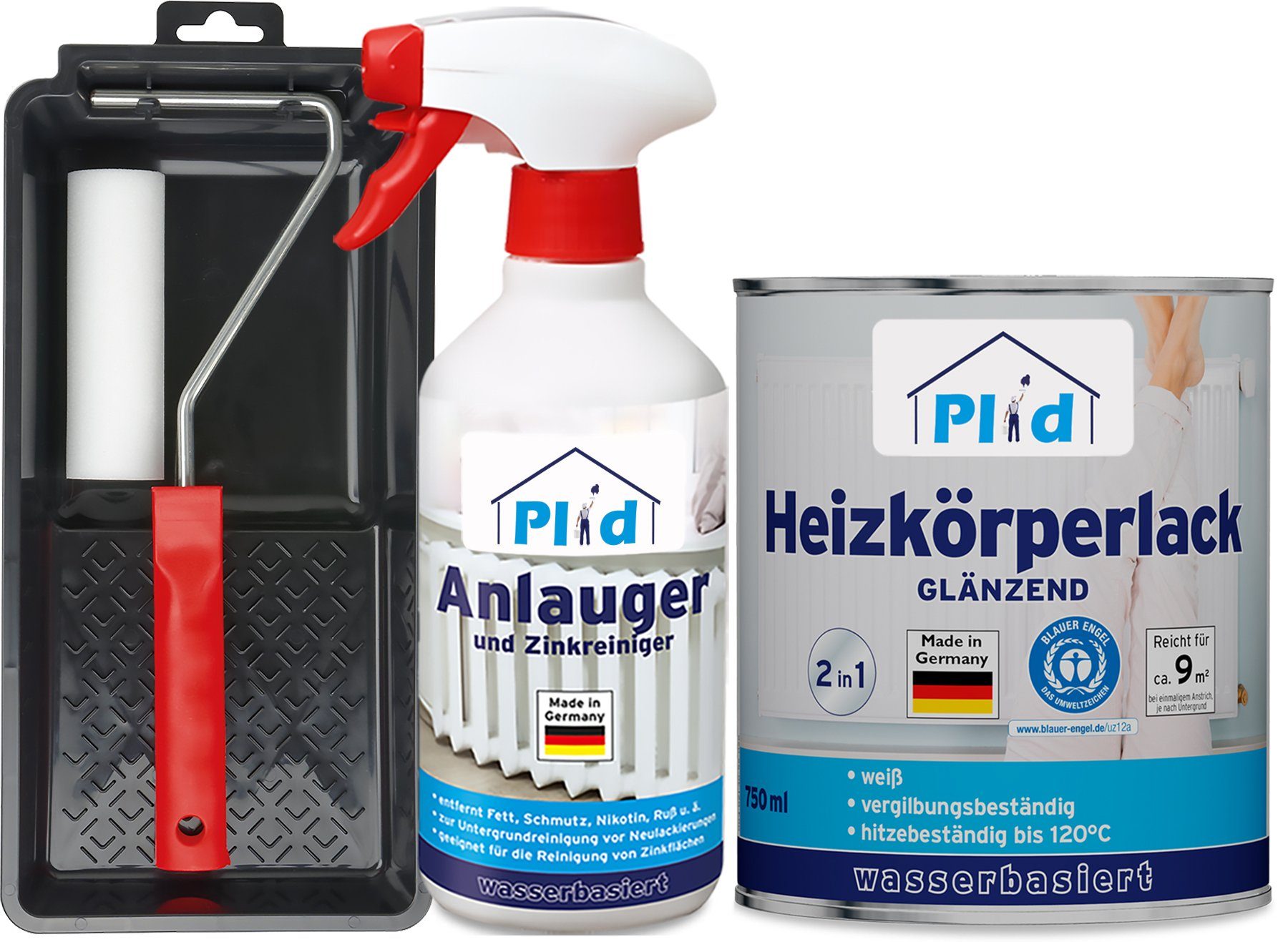 plid Heizkörperlack Premium Heizkörperlack LF Thermolack weiß Glänzend Set, Schnelltrocknend, verarbeitungsfertig