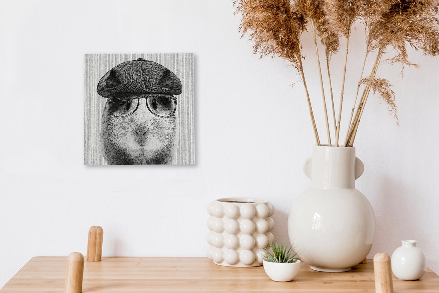 - - - Baskenmütze Bilder Meerschweinchen Wohnzimmer (1 für Leinwand Leinwandbild St), Schlafzimmer Brille Hipster, OneMillionCanvasses®