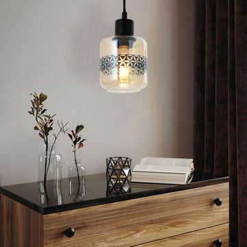 Globo Pendelleuchte, Leuchtmittel nicht inklusive, 2x Hängeleuchte Pendellampe Wohnzimmerlampe Metall Glas amber H 120 cm